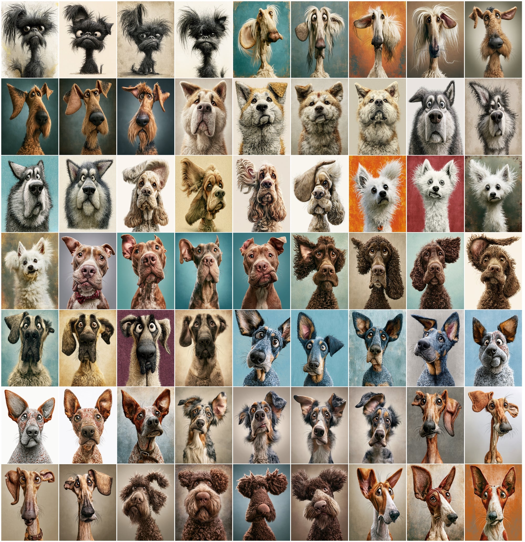 620 Caricature Dogs Clipart Bundle | Funny Dog Portrait JPG Images for Commercial Use