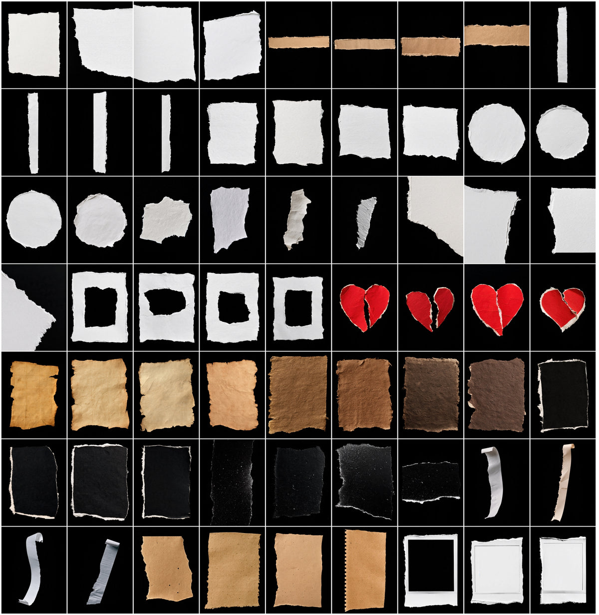 640 Torn Paper Textures Bundle – Ripped Paper Edges & Collage Scraps