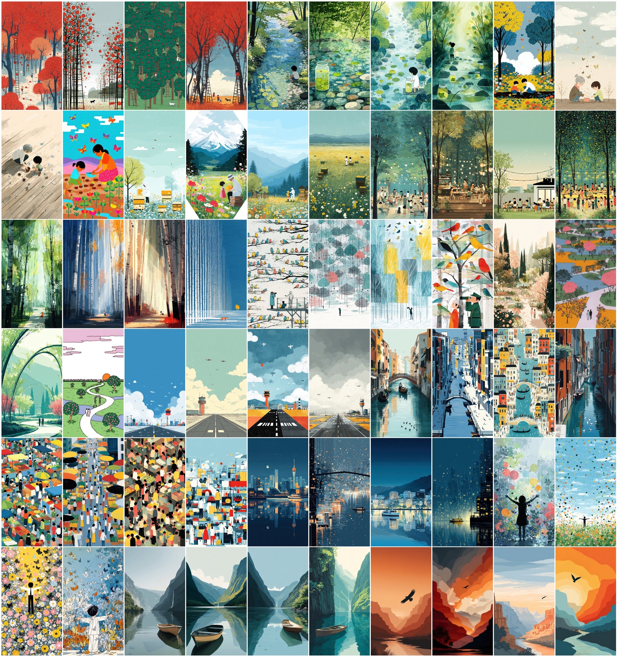 640 Flat Illustration Clipart Bundle – Nature Scenes, Children's Book Art, Commercial License,