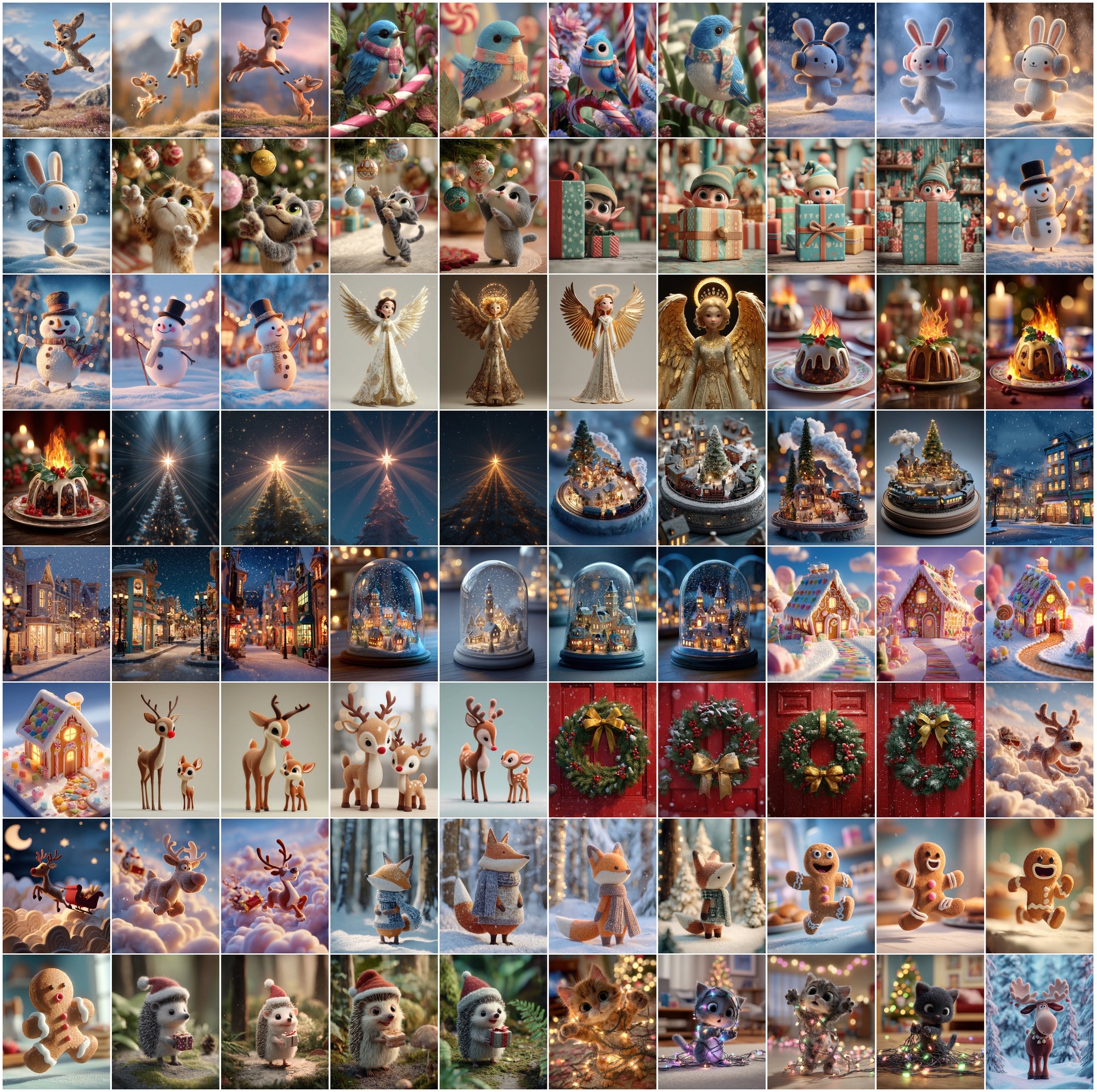 630 Christmas Images Bundle – 3D Cartoon Holiday Graphics, Commercial Use JPGs, Festive Winter Clipart Set