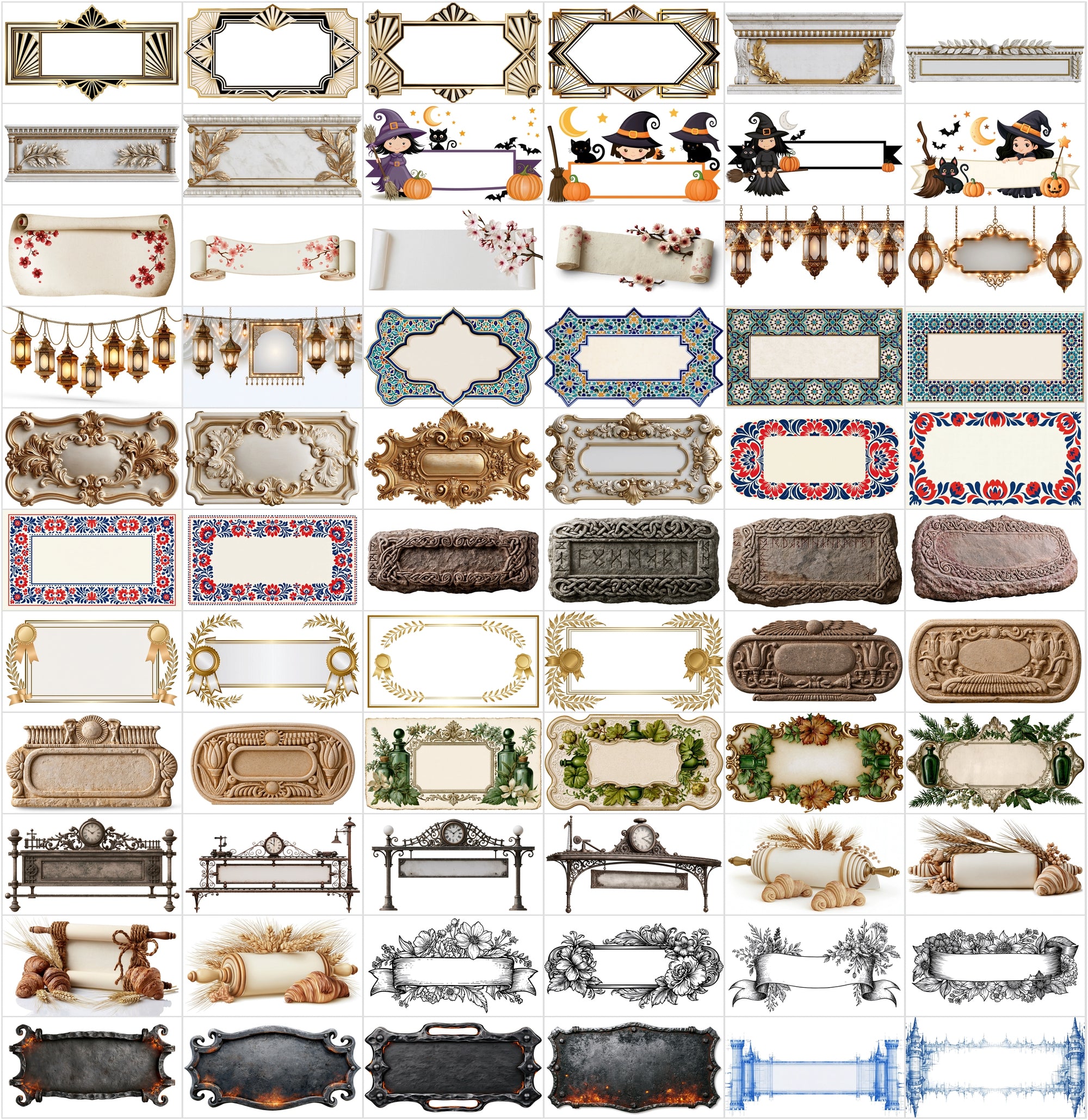620 Blank Banner Graphics for Text, Printable Design Frames & Decorative Plaques JPG Bundle