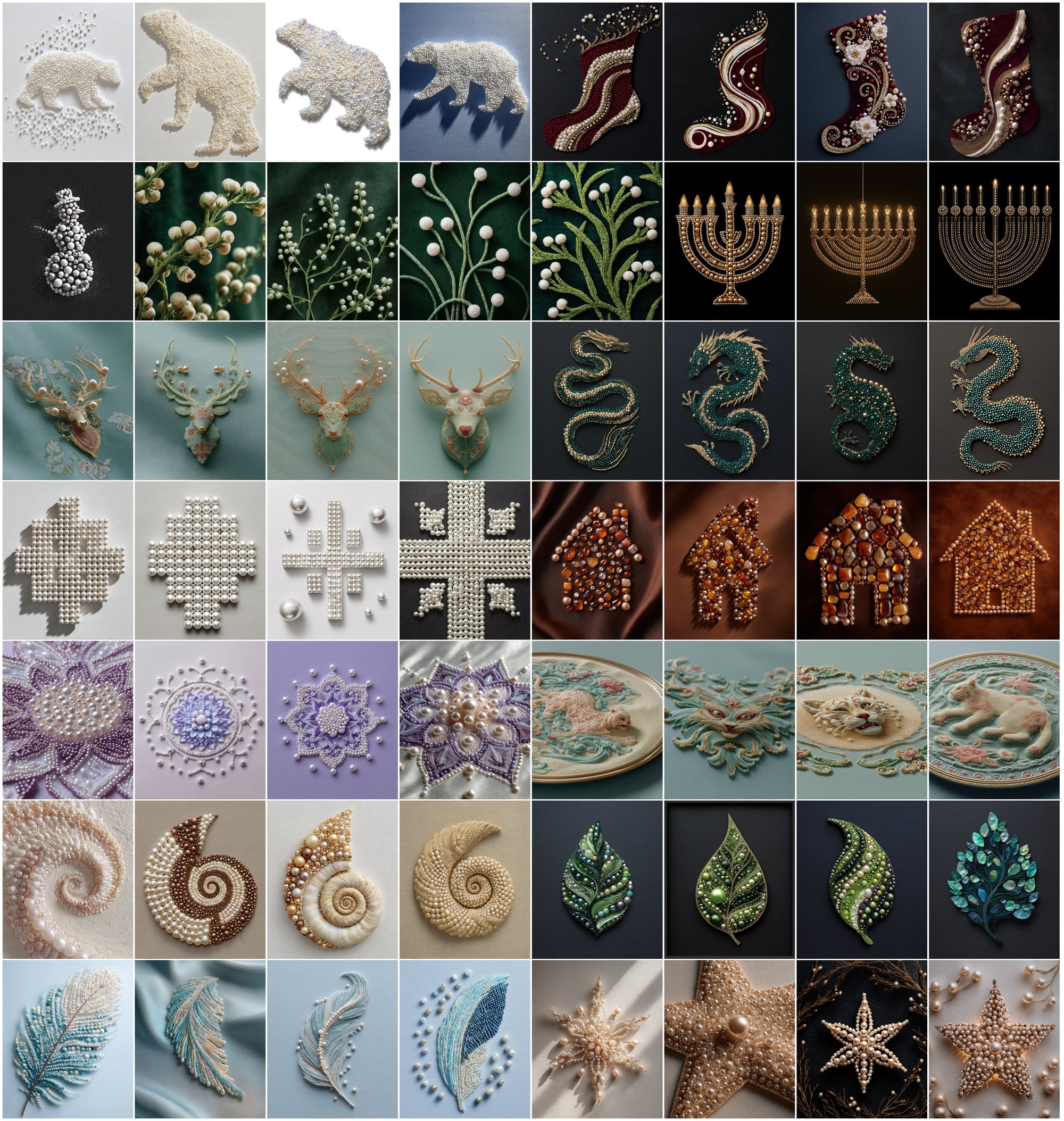 700 Pearl Art Images Bundle, Luxury Flatlay Mandala & Animal Silhouettes