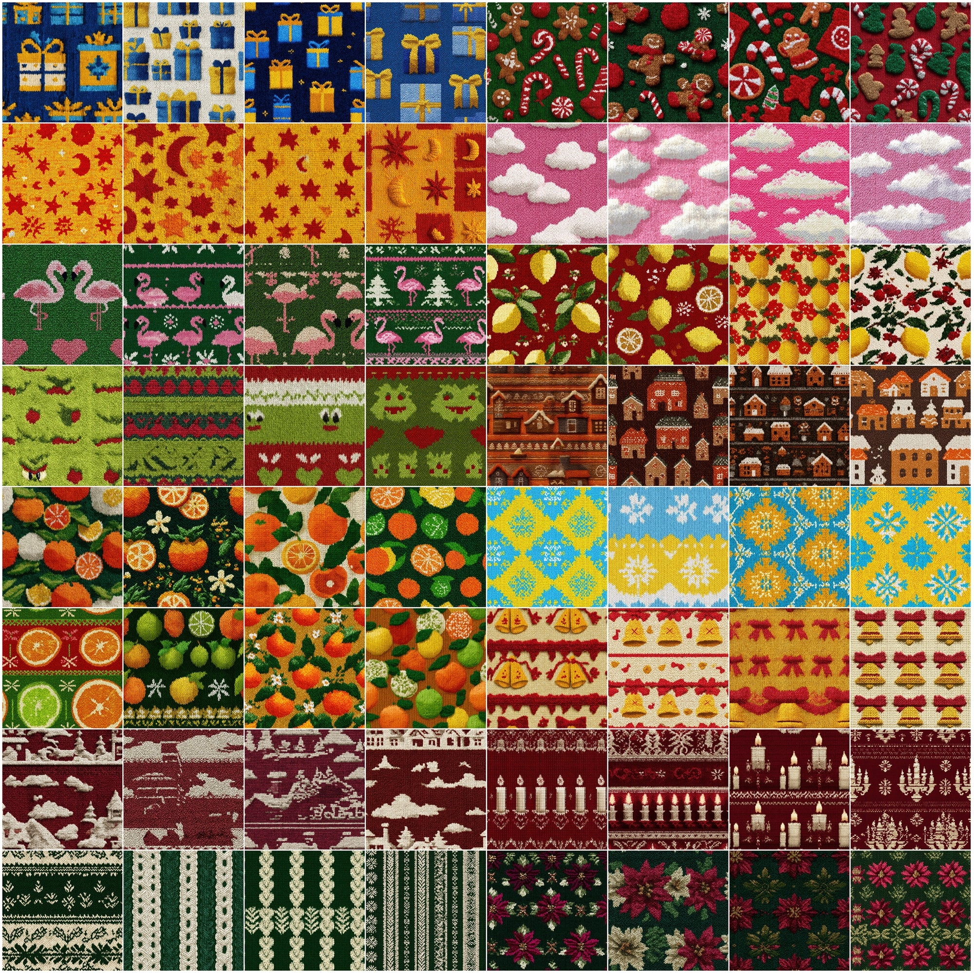 640 Seamless Christmas Knit Patterns, JPG + PAT, Holiday Sweater Textures with Commercial License