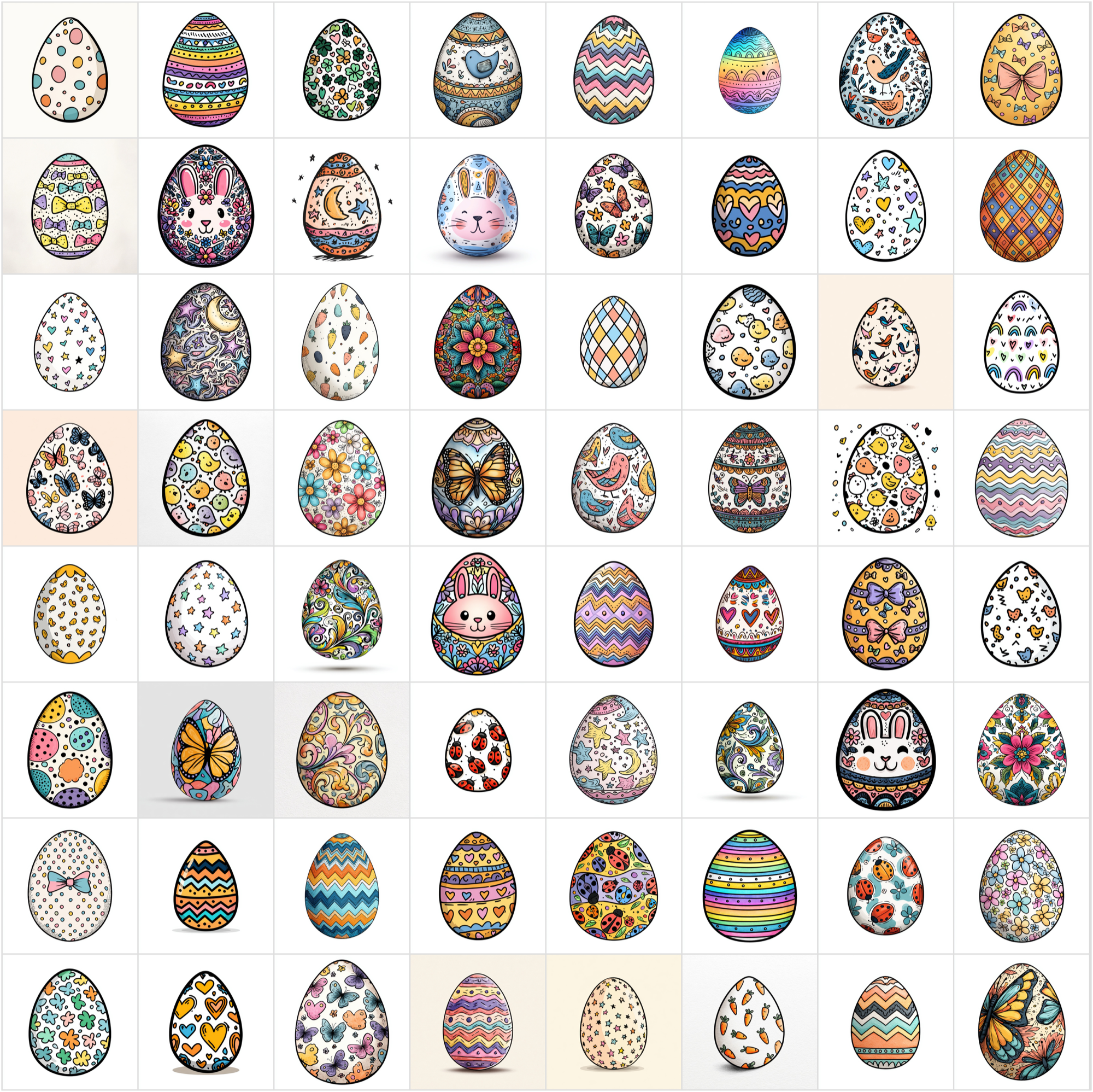 619 Easter Cartoon Illustrations - Cute Bunny, Chick & Spring Animal Clipart Bundle