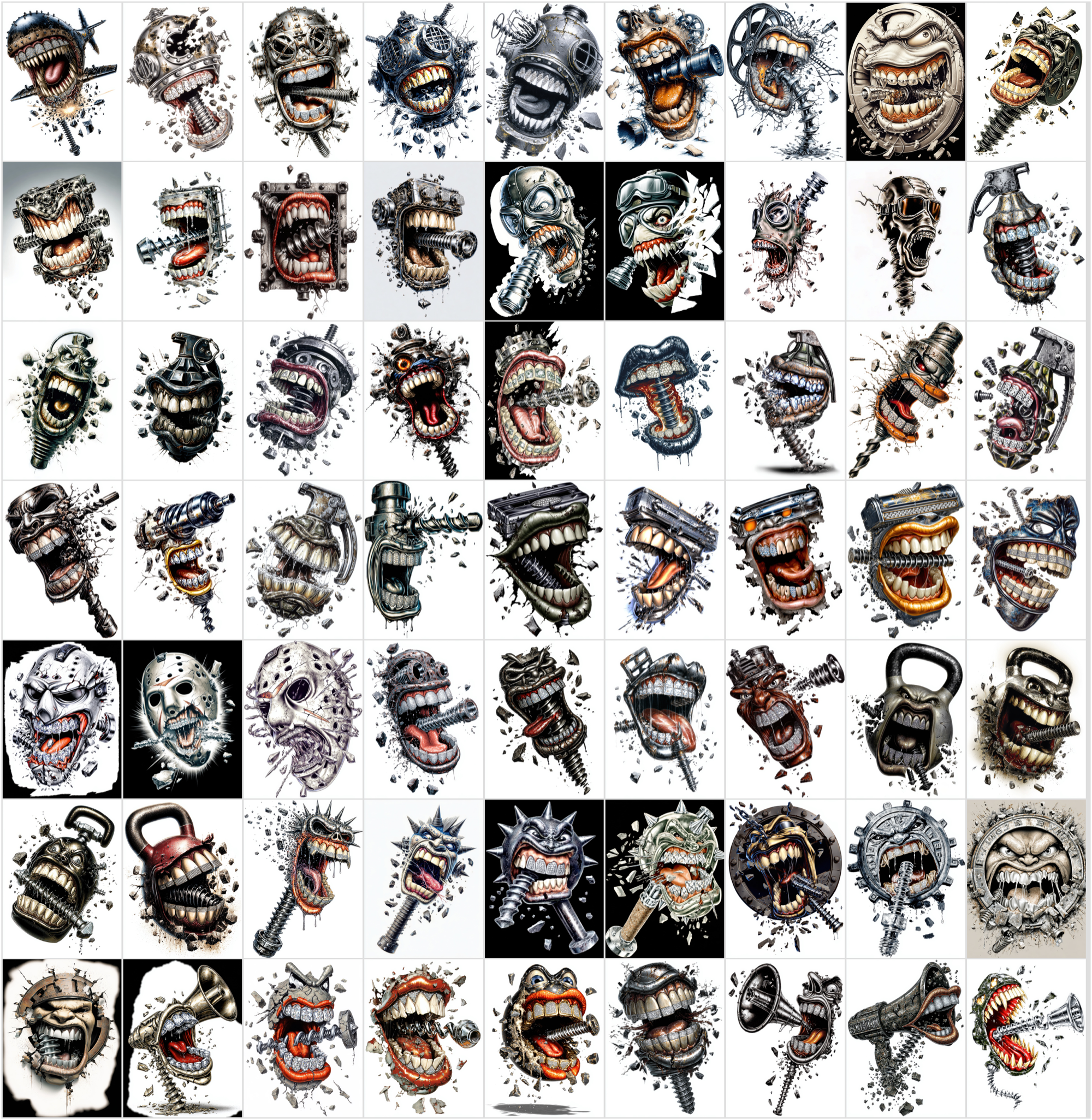 630 Airbrush T-Shirt Designs Bundle – 90s Style Graphic Pack, High Resolution JPG, Streetwear Art