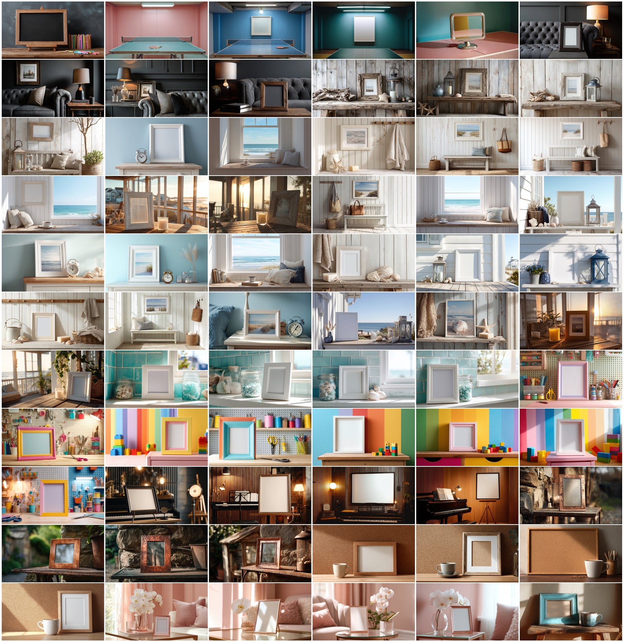630 Interior Frame Mockups – Realistic Home Decor Settings for Wall Art, Prints & Photos