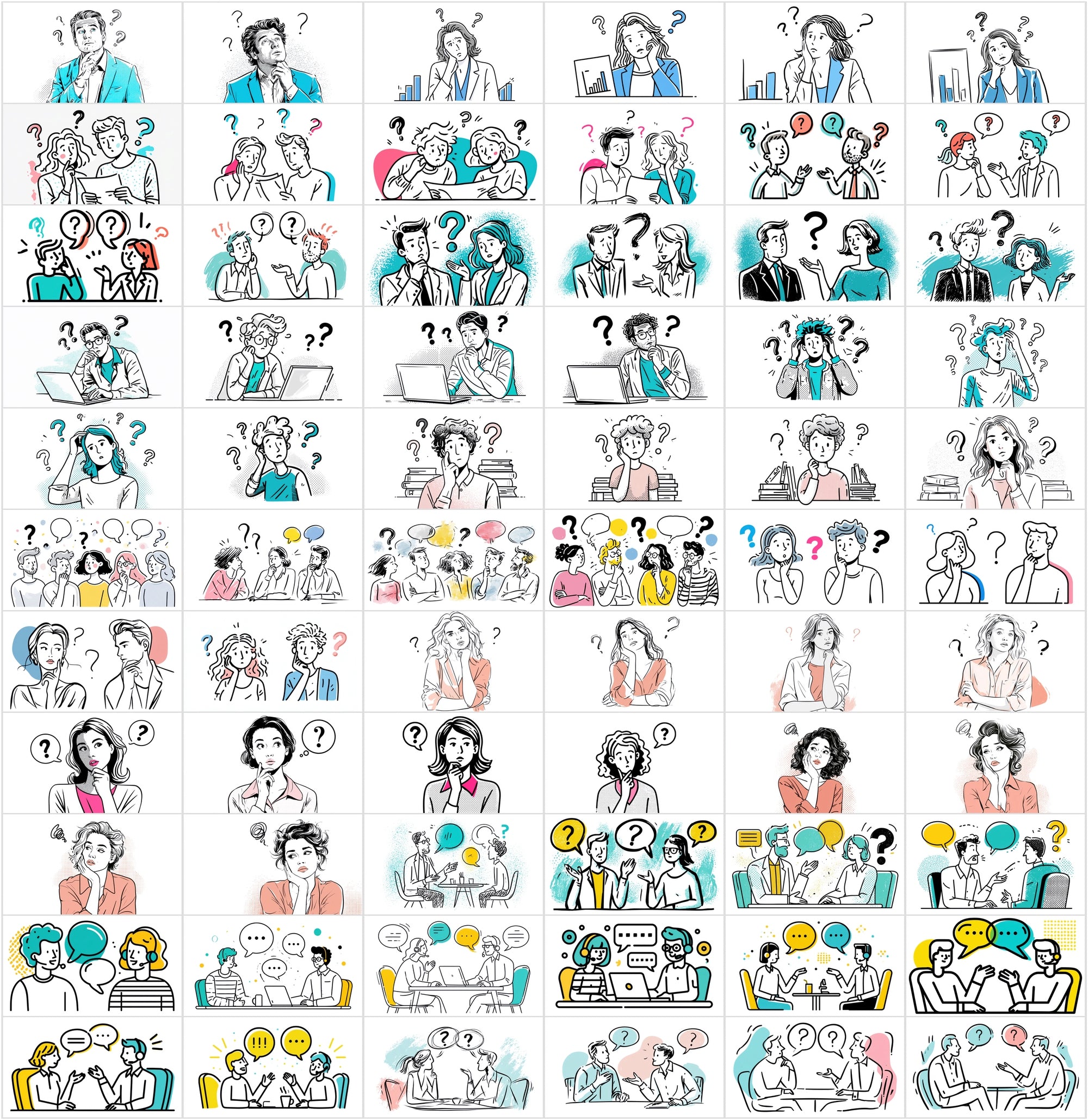 900 Business Line Art Illustrations – Chat, Office & Workflow Graphics Bundle