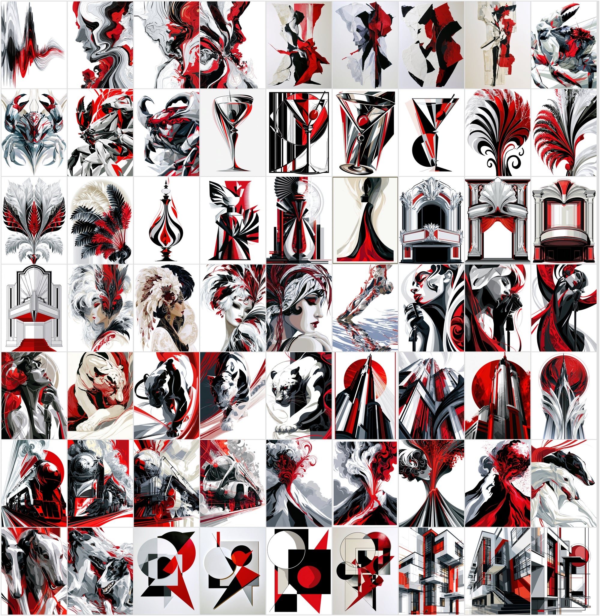 625 Abstract Art Prints Bundle | Red Black White Geometric Posters | Bauhaus Cubist Wall Art