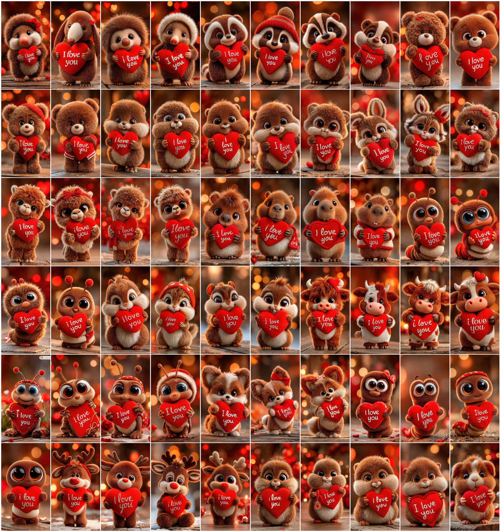 605 3D Cute Animal Love Illustrations Holding “I Love You” Hearts