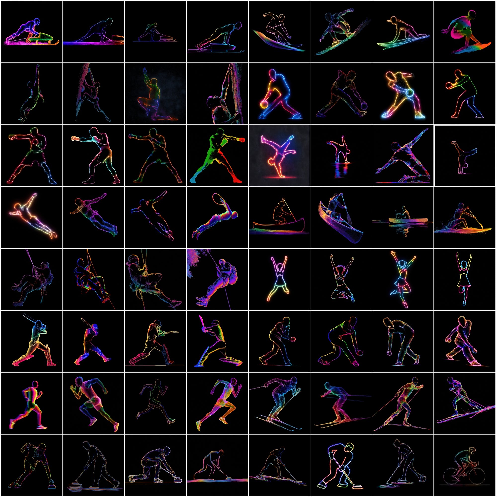 615 Neon Sports Silhouette Images Bundle – High-Resolution JPG Graphics with Commercial License