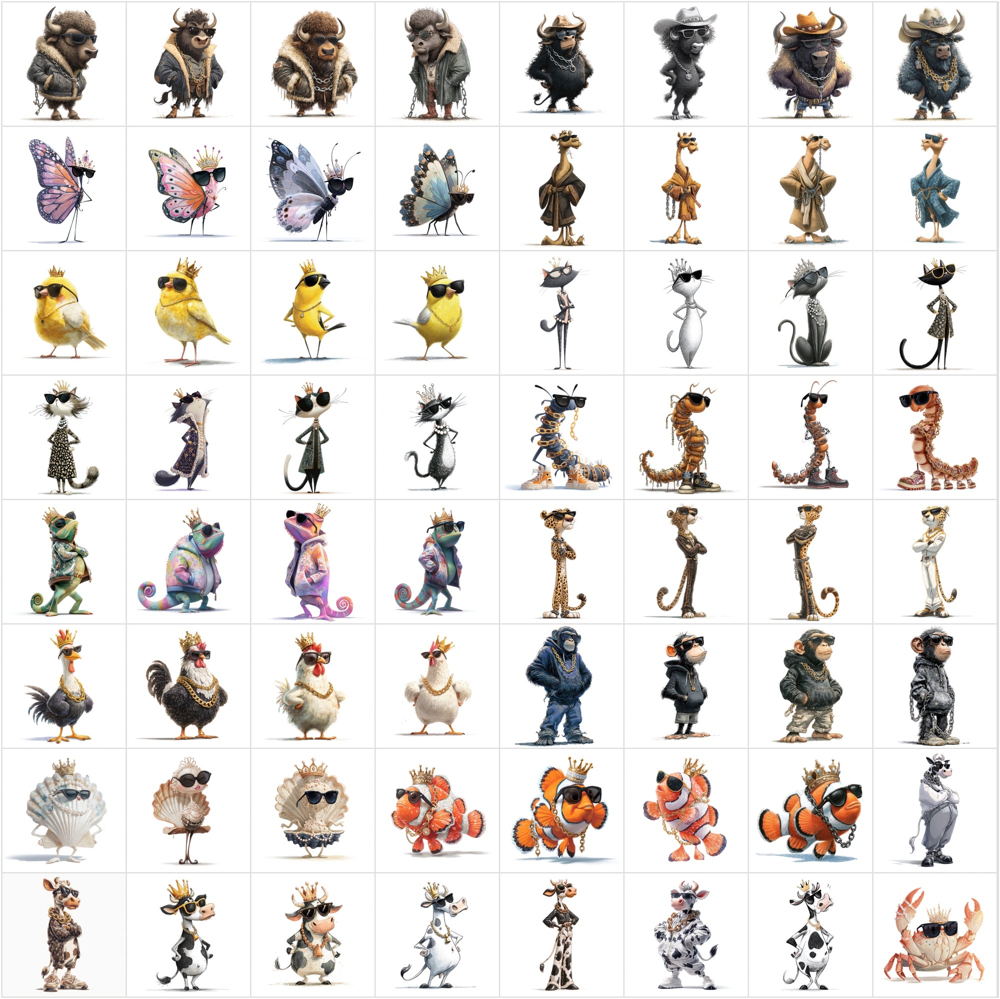 615+ Animal Clipart Mega Bundle, High-Res JPGs, Commercial Use, Vibrant Cartoon Animals for Sublimation, Stickers & Web Design