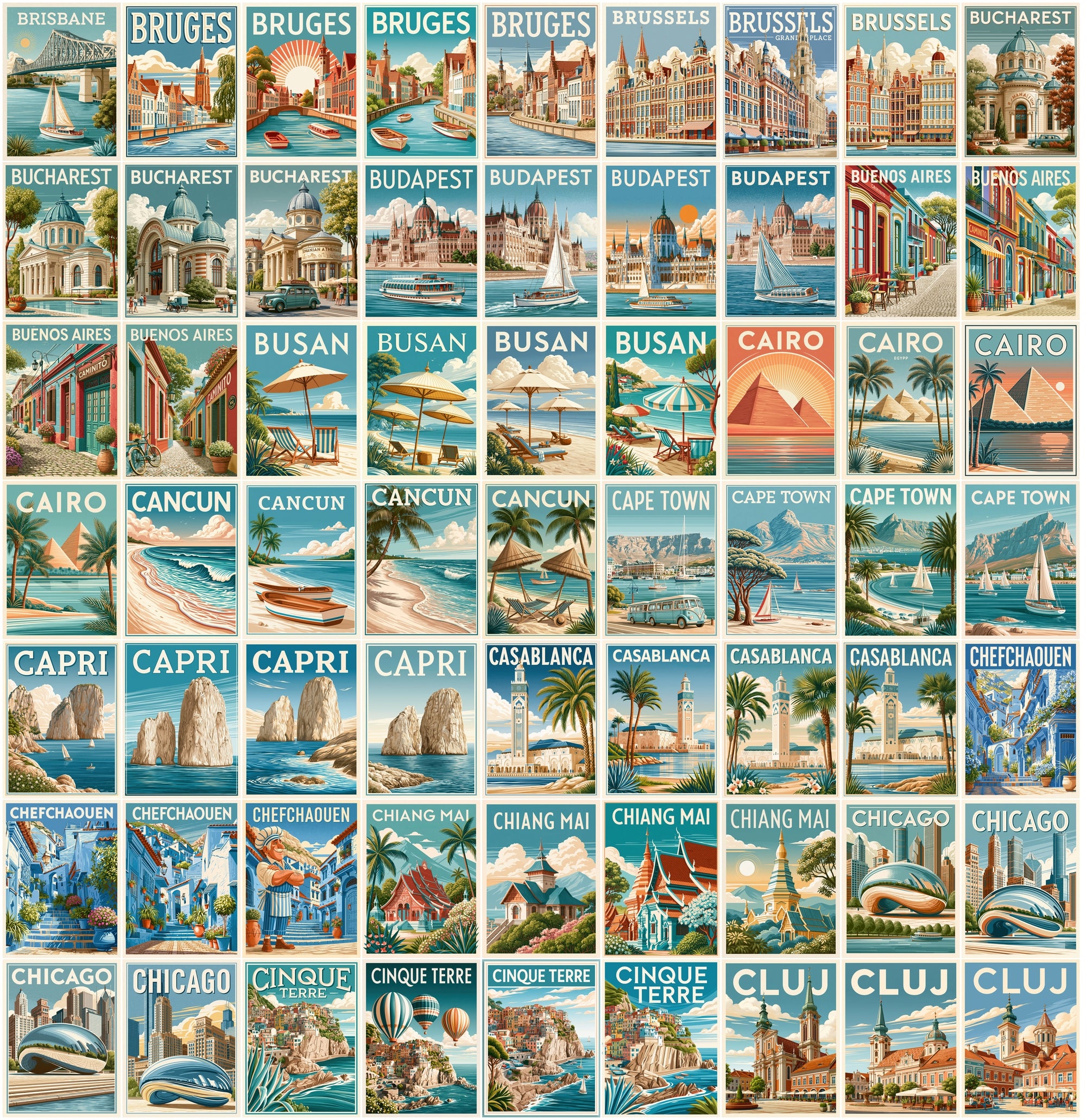635 Vintage Travel Postcards Bundle, Printable City Posters, Retro Landmark Wall Art