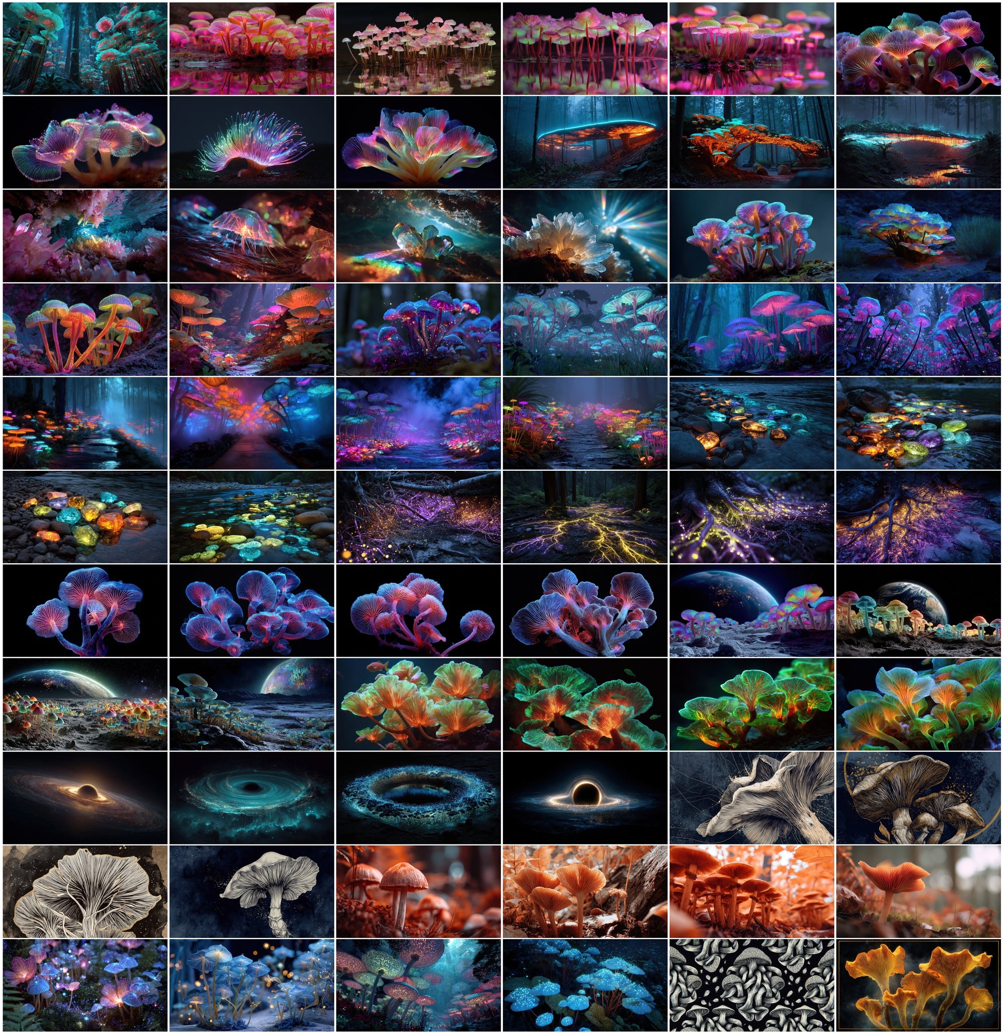 950 Psychedelic Mushroom Images Bundle – Bioluminescent Neon Art Pack