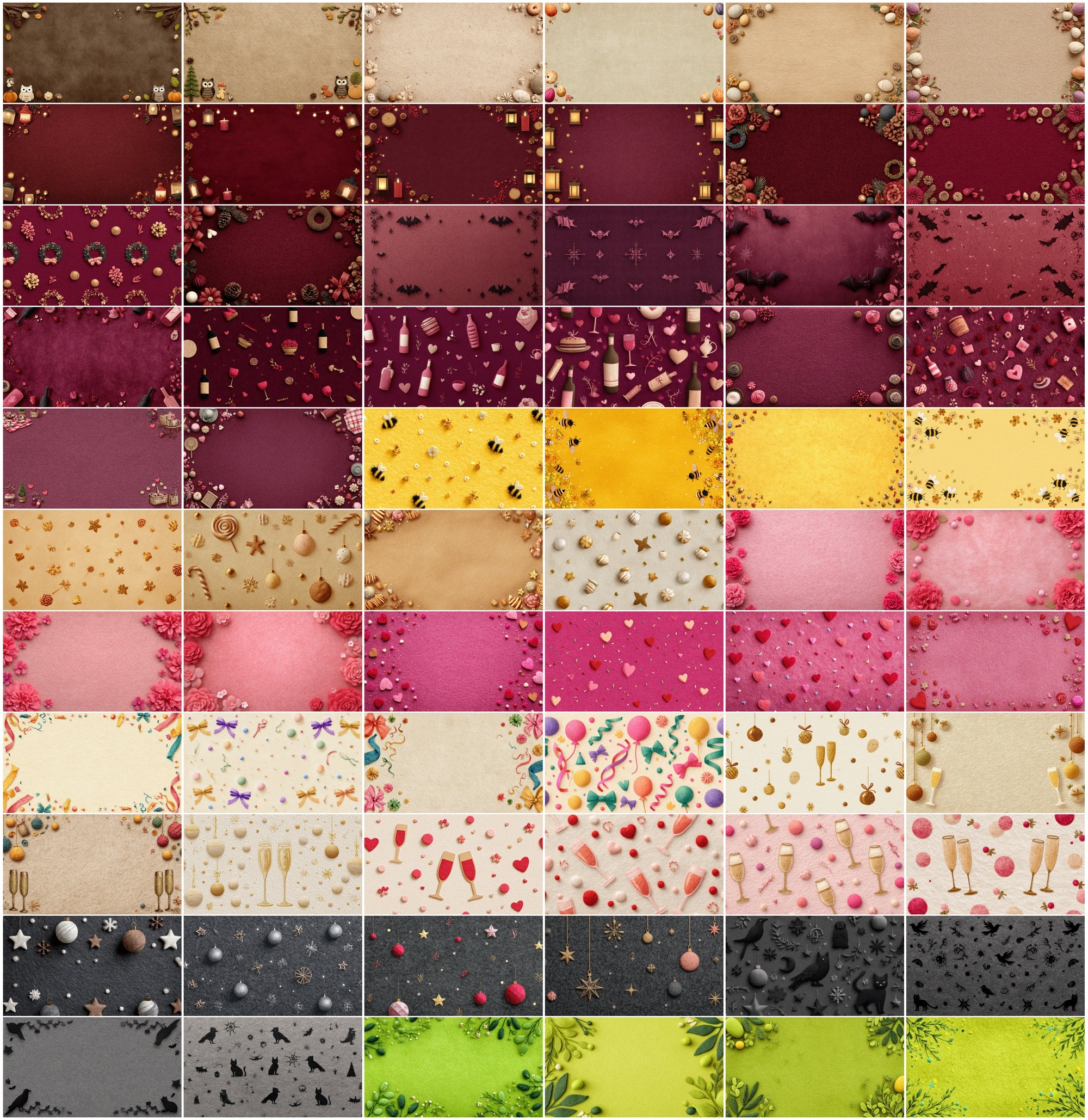 630 Holiday Backgrounds Cute Felt Style | Christmas Halloween Easter Valentines