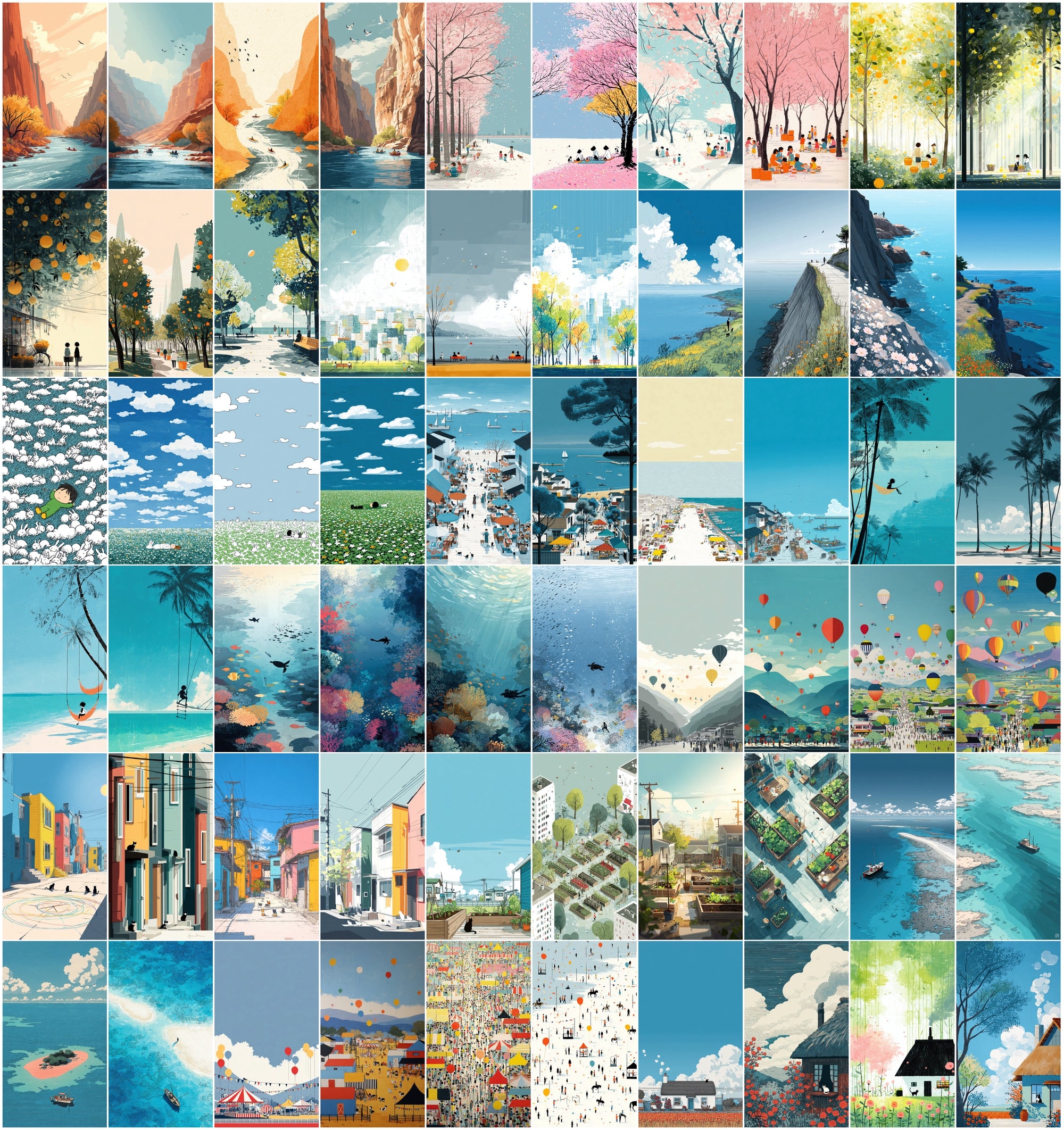 640 Flat Illustration Clipart Bundle – Nature Scenes, Children's Book Art, Commercial License,
