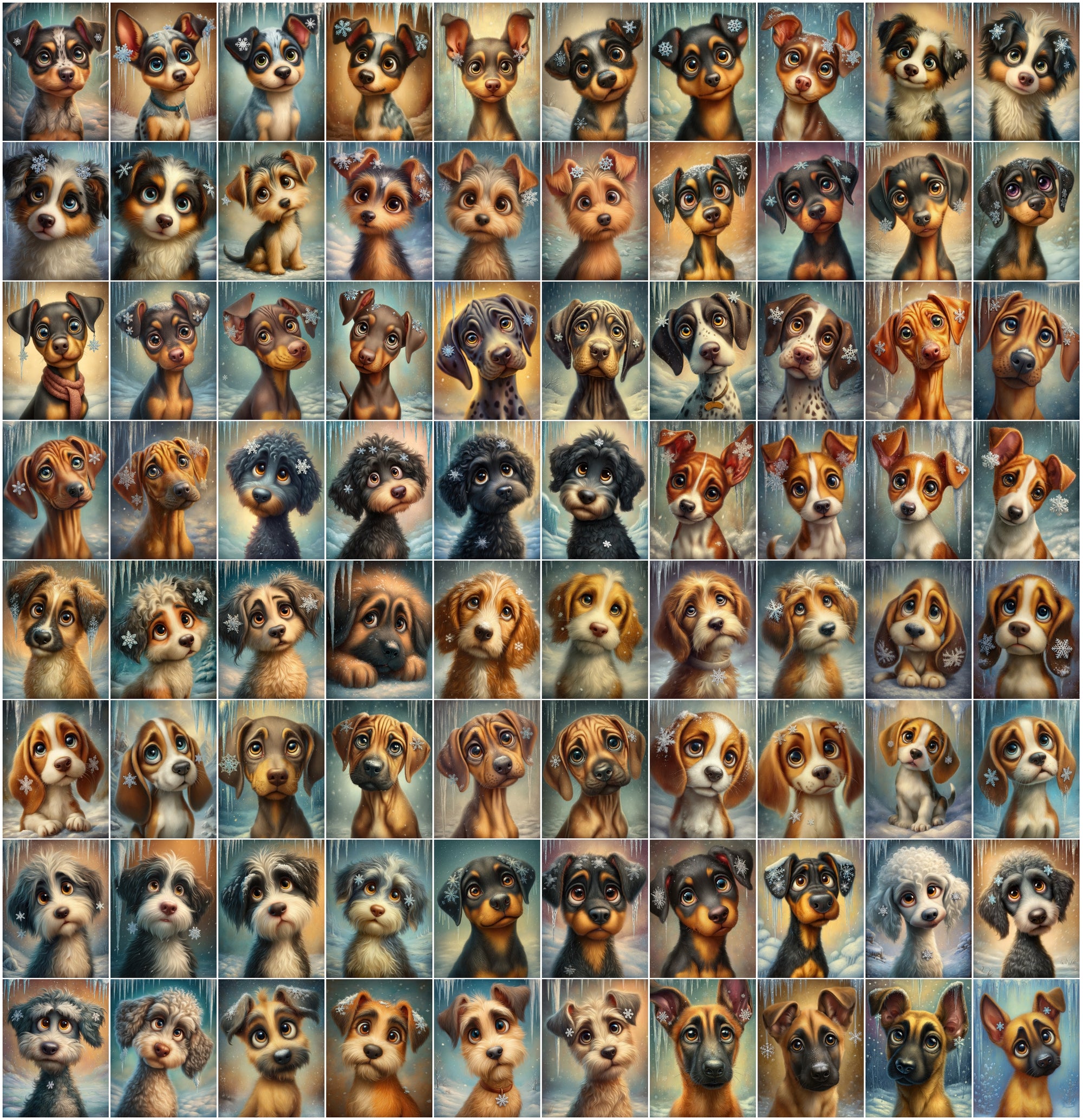 1080 Cute Dog Breed Illustrations – High-Resolution Winter Puppy Art with Commercial License