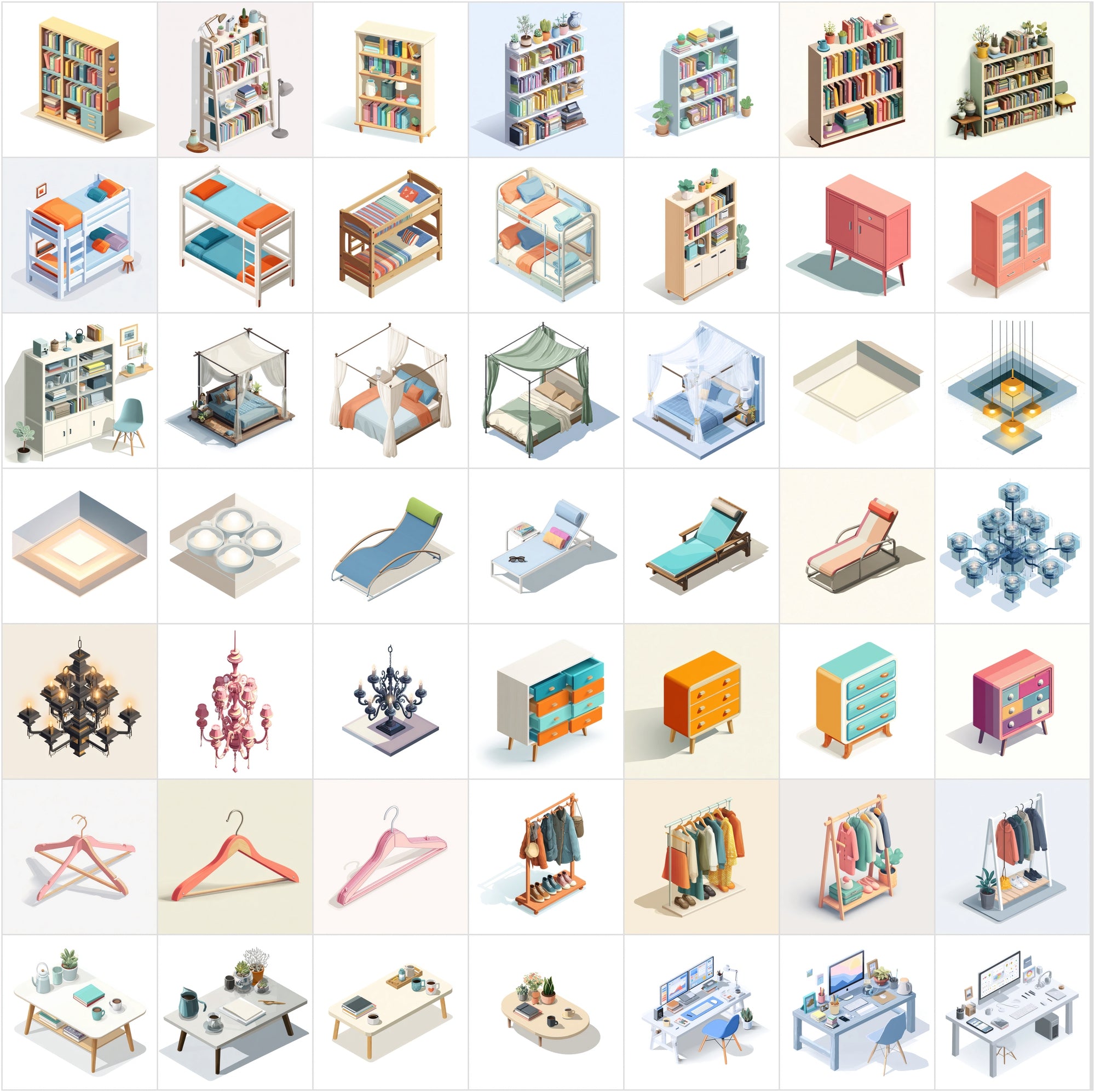 427 Isometric Furniture Illustrations