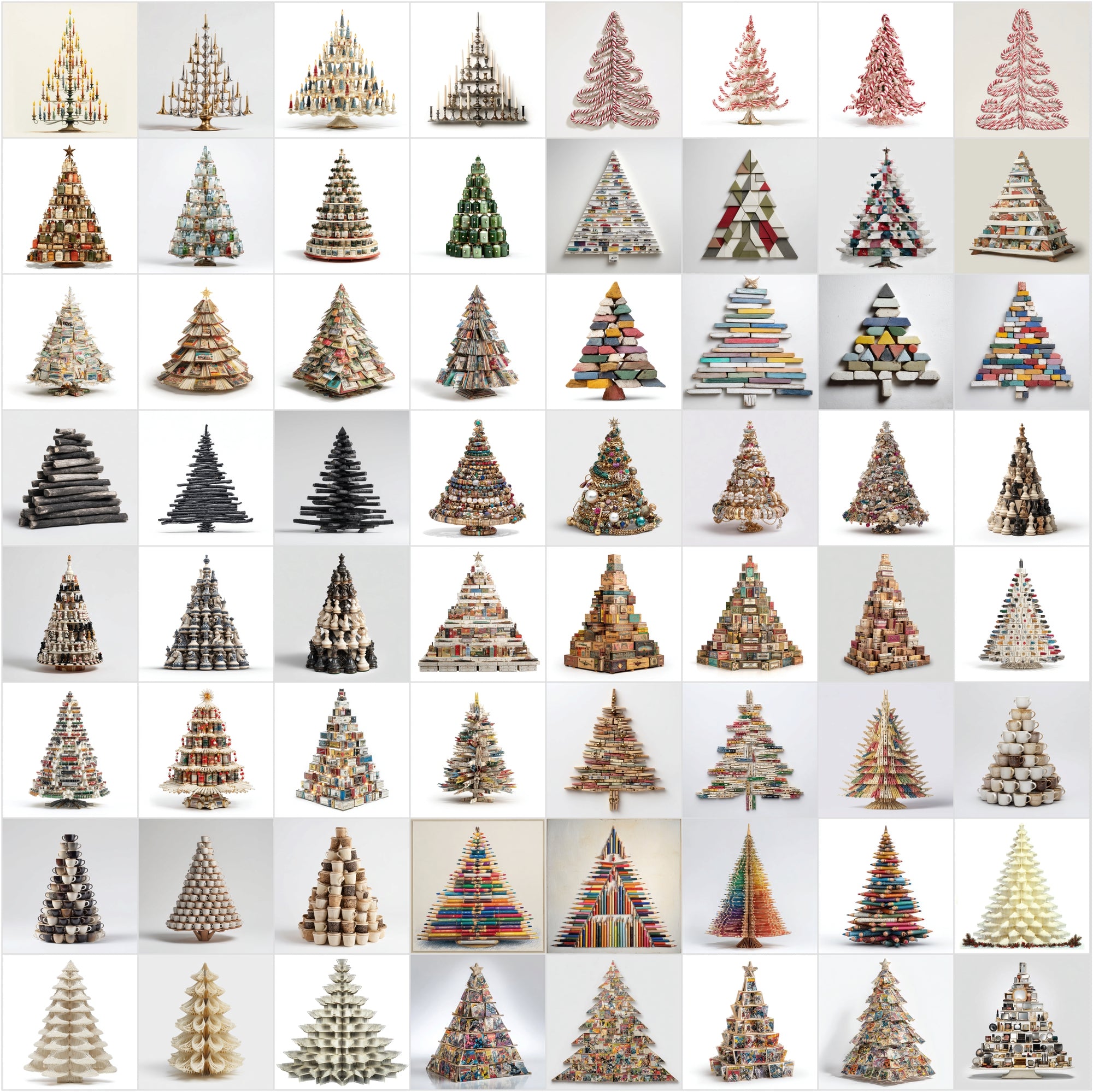 634 Retro Christmas Tree Illustrations Made from Vintage Items
