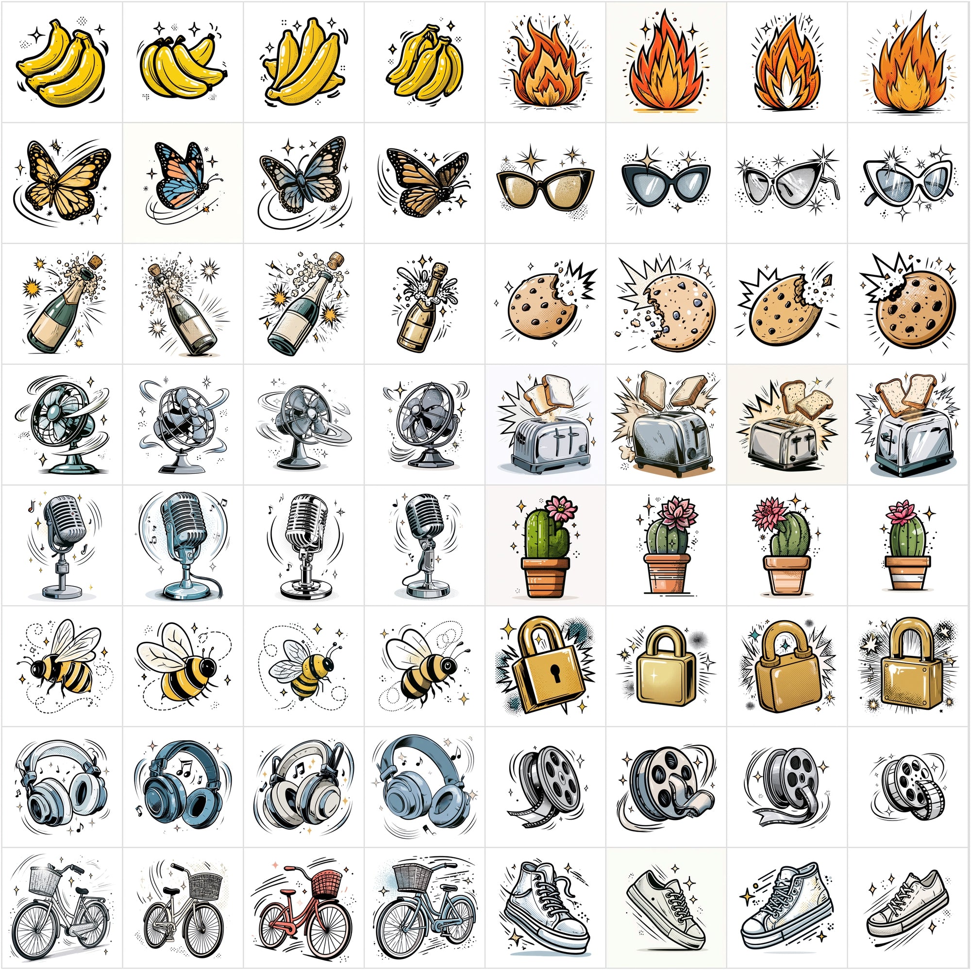 635 Retro Comic Clipart Bundle | Pop Art Comic Illustrations, 4000x4000 JPG, Commercial Use Digital Images