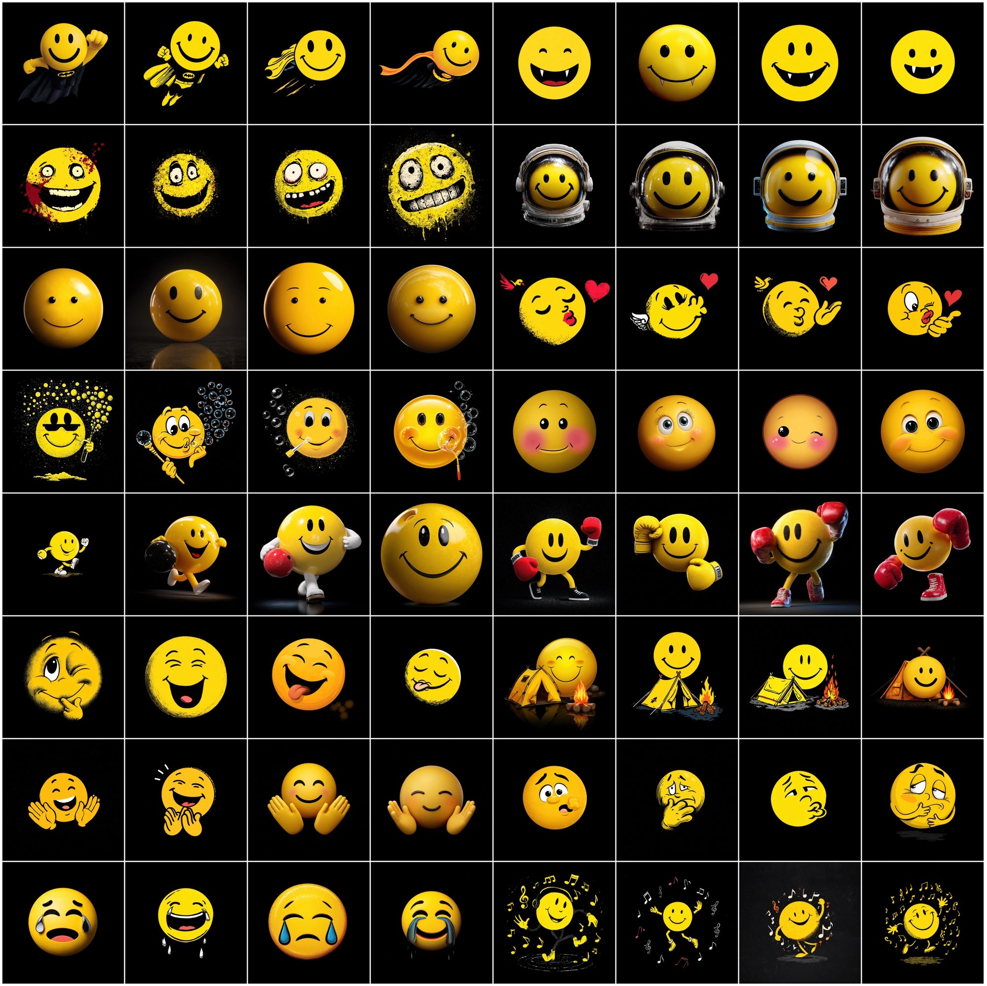 630 Yellow Emoticon Clipart Illustrations Bundle for Commercial Use
