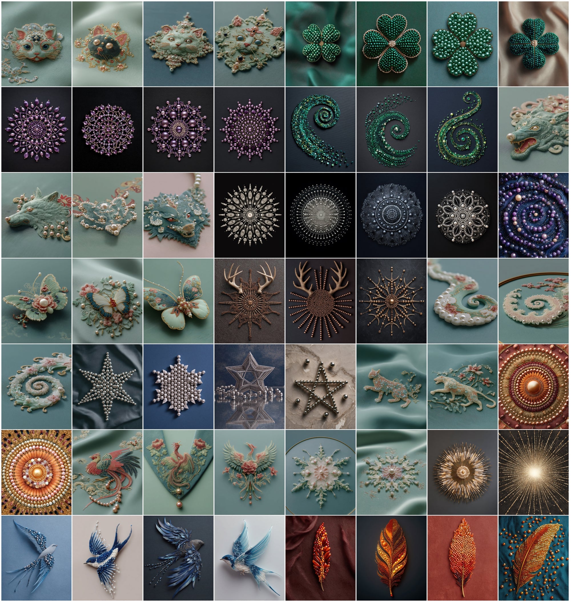 700 Pearl Art Images Bundle, Luxury Flatlay Mandala & Animal Silhouettes