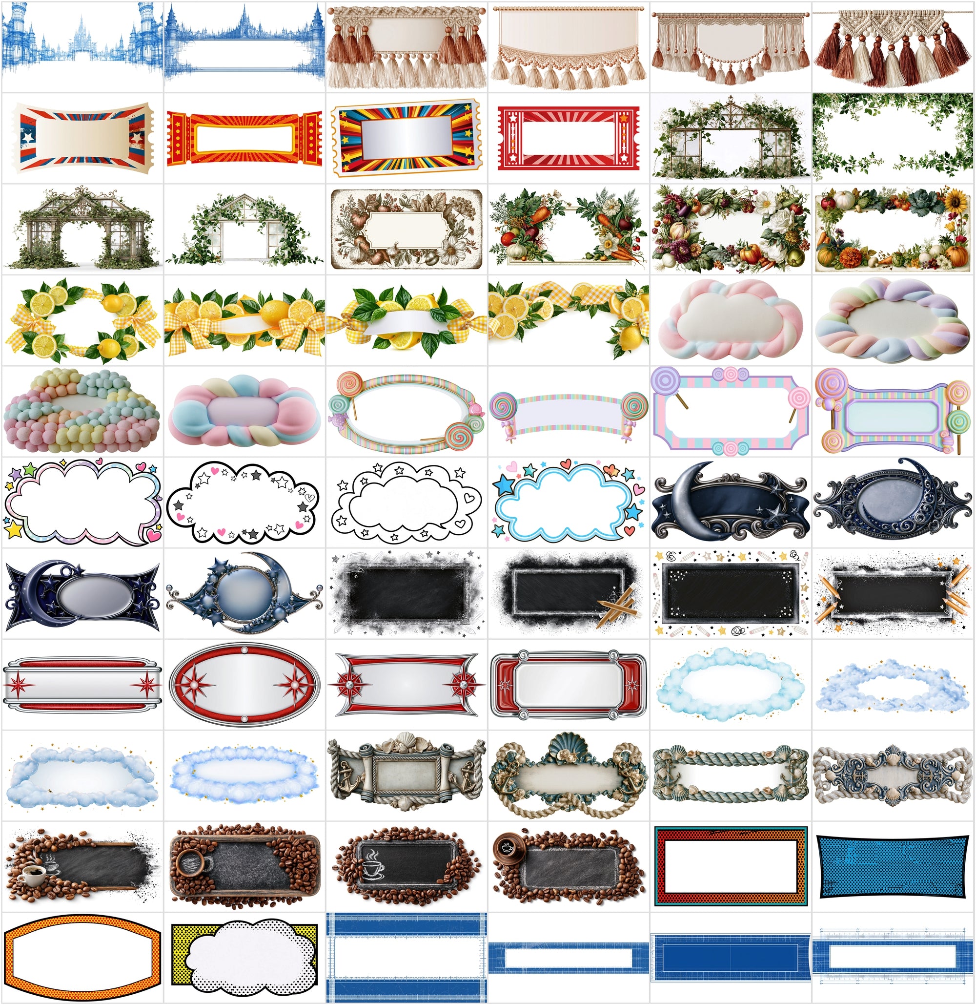 620 Blank Banner Graphics for Text, Printable Design Frames & Decorative Plaques JPG Bundle