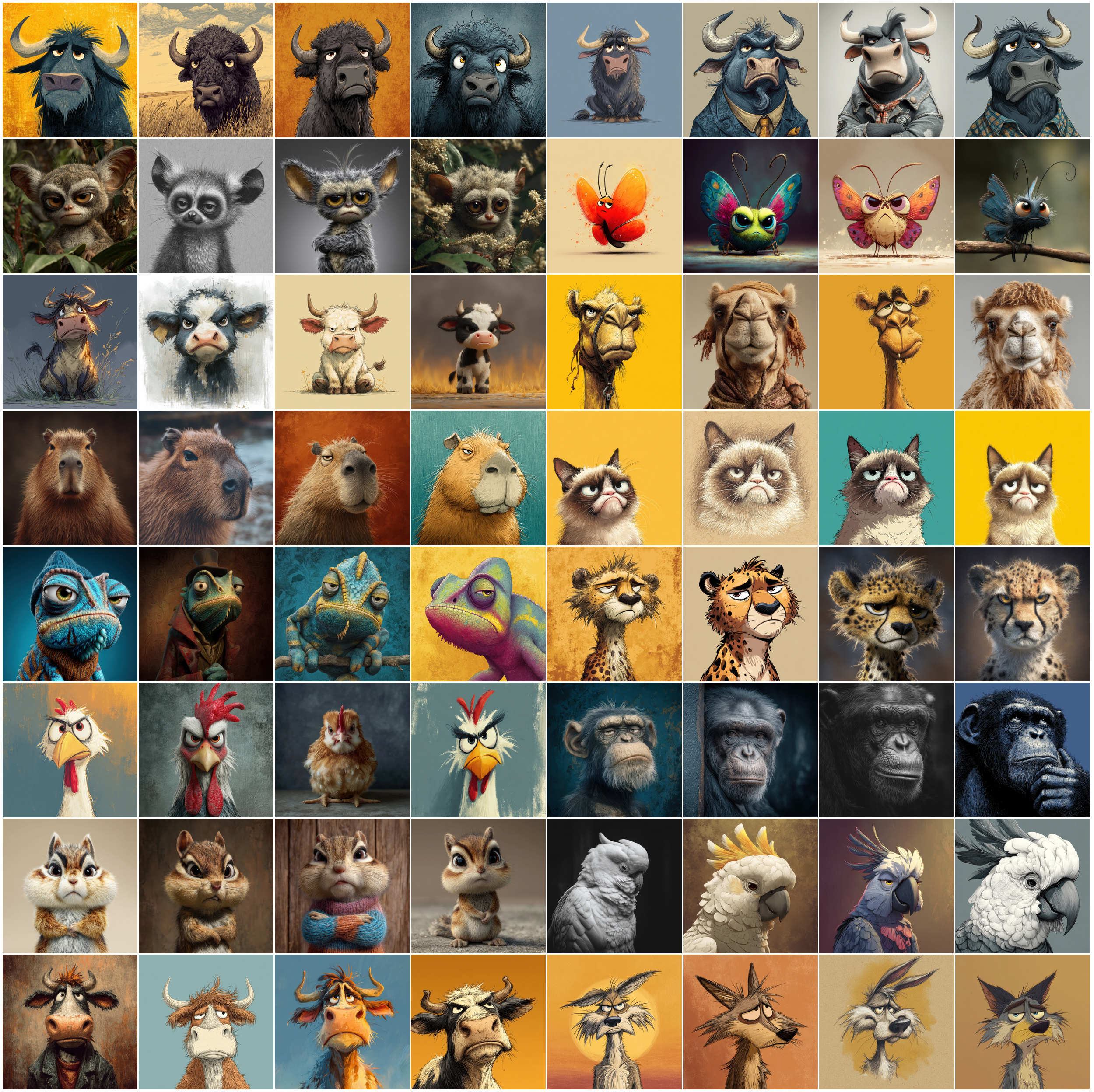 630 Sad and Grumpy Animals Digital Clipart