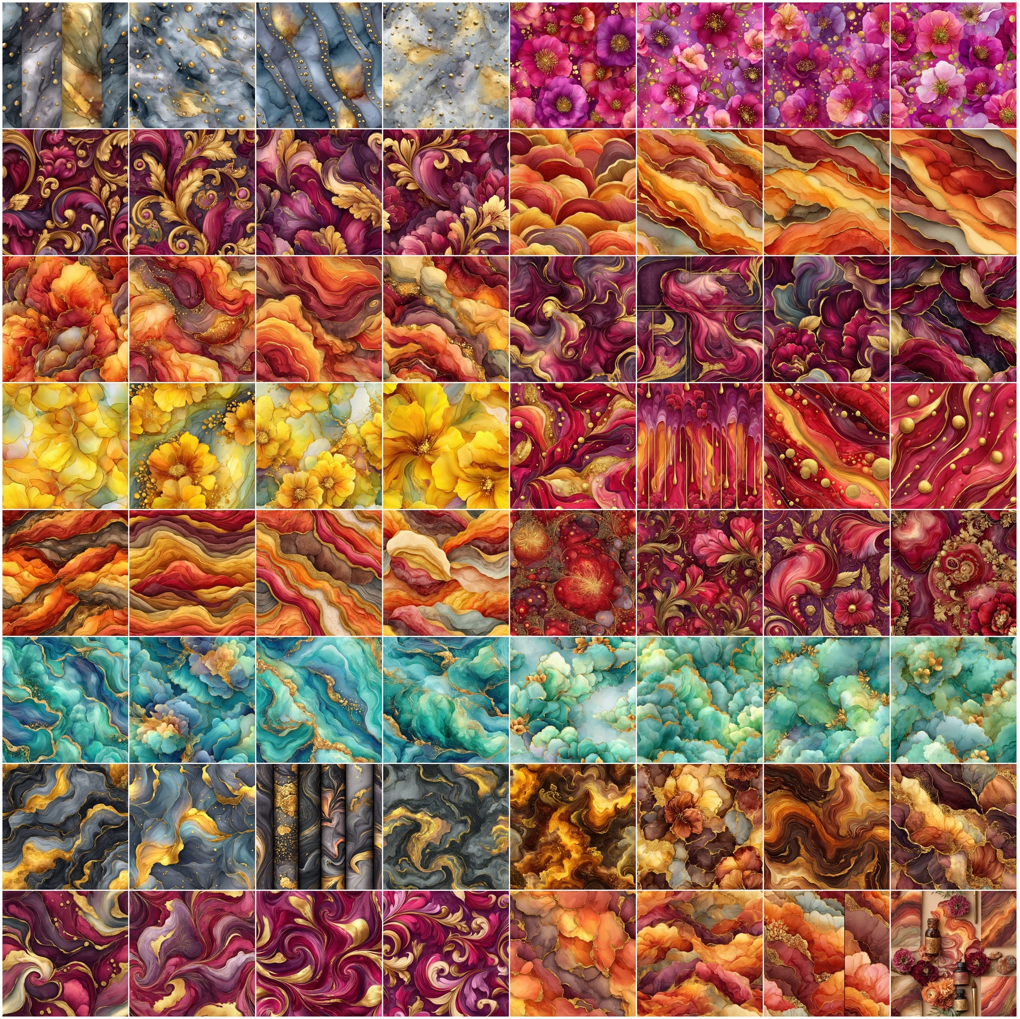 632 Seamless Abstract Ink Patterns Bundle with Gold Veins | Luxury Fluid Backgrounds