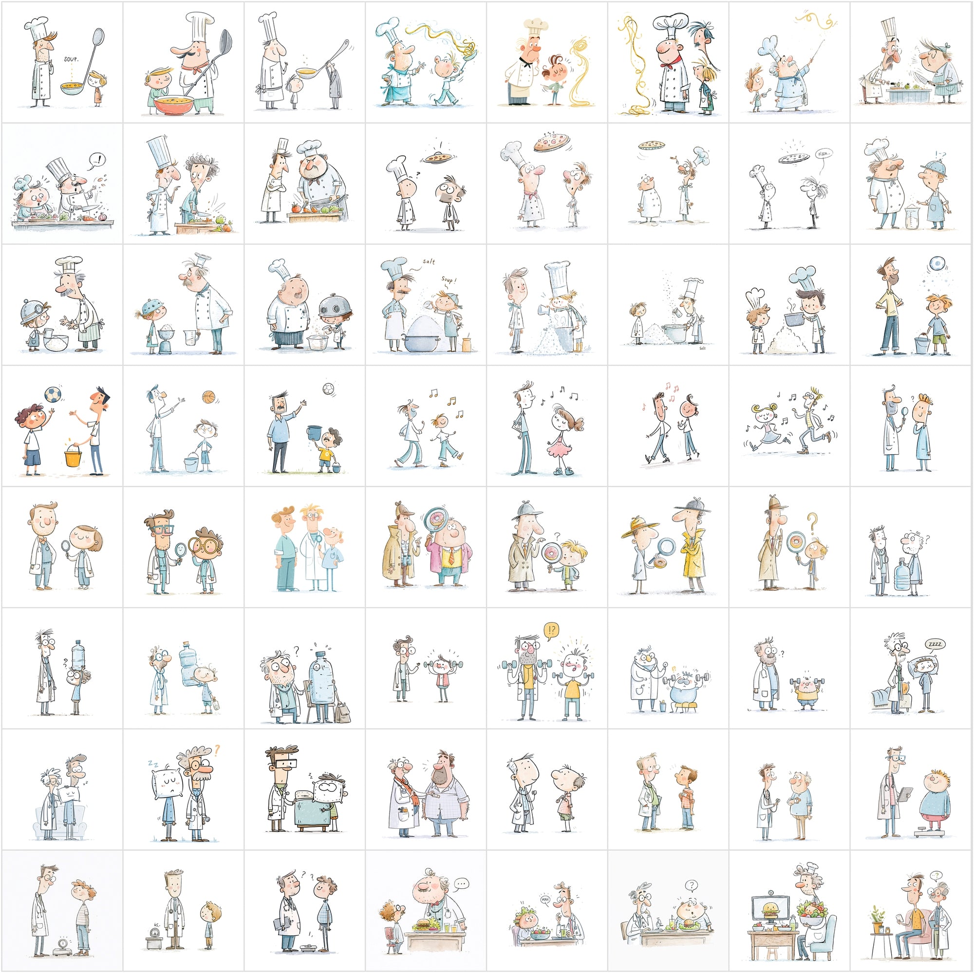 630 Funny Cartoon People Interaction Illustrations JPG Bundle