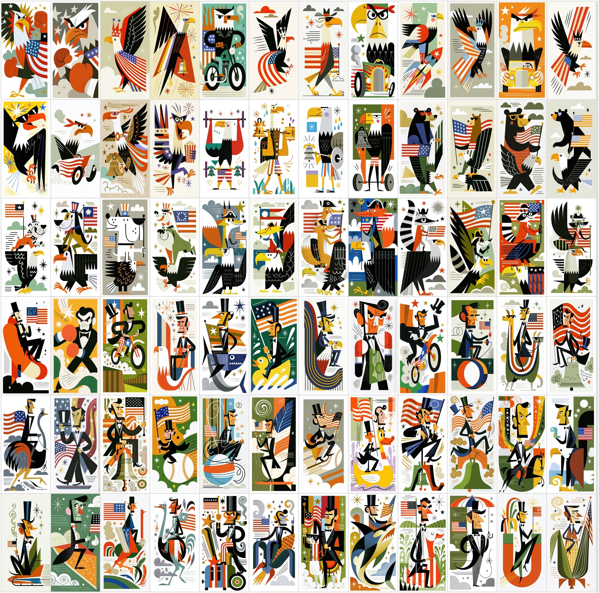 630 Retro Patriotic Cartoon Illustrations, American Eagle Clipart Bundle, Vintage USA JPG Art, Commercial License