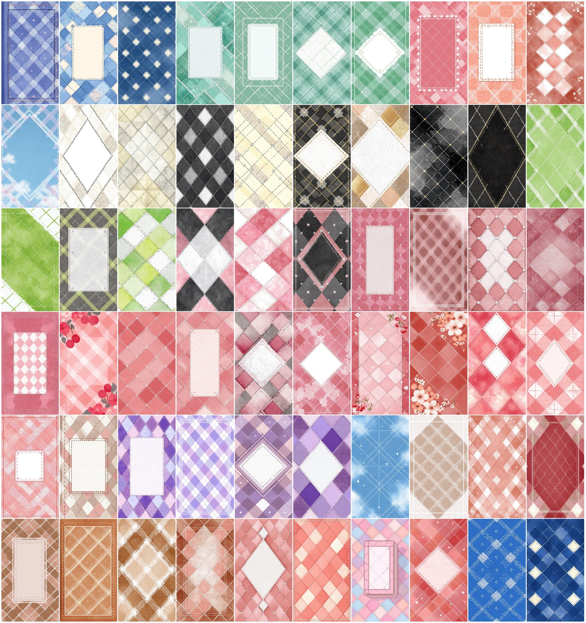615 Cute Journal Backgrounds Bundle – Pastel Checkered Digital Papers, Aesthetic Scrapbook Pages, Dreamy Crayon Texture JPG Pack