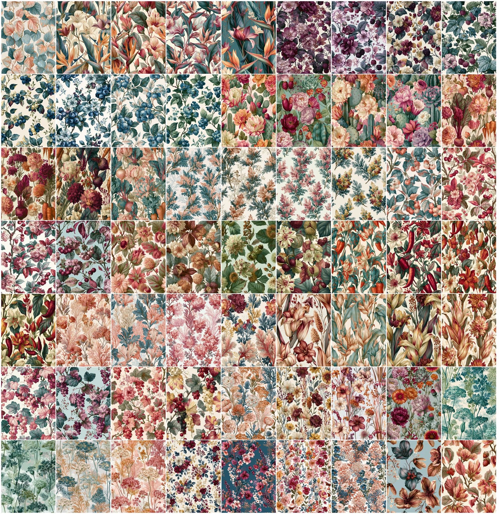 630 Vintage Floral Patterns Bundle | High-Res Botanical Digital Paper Pack