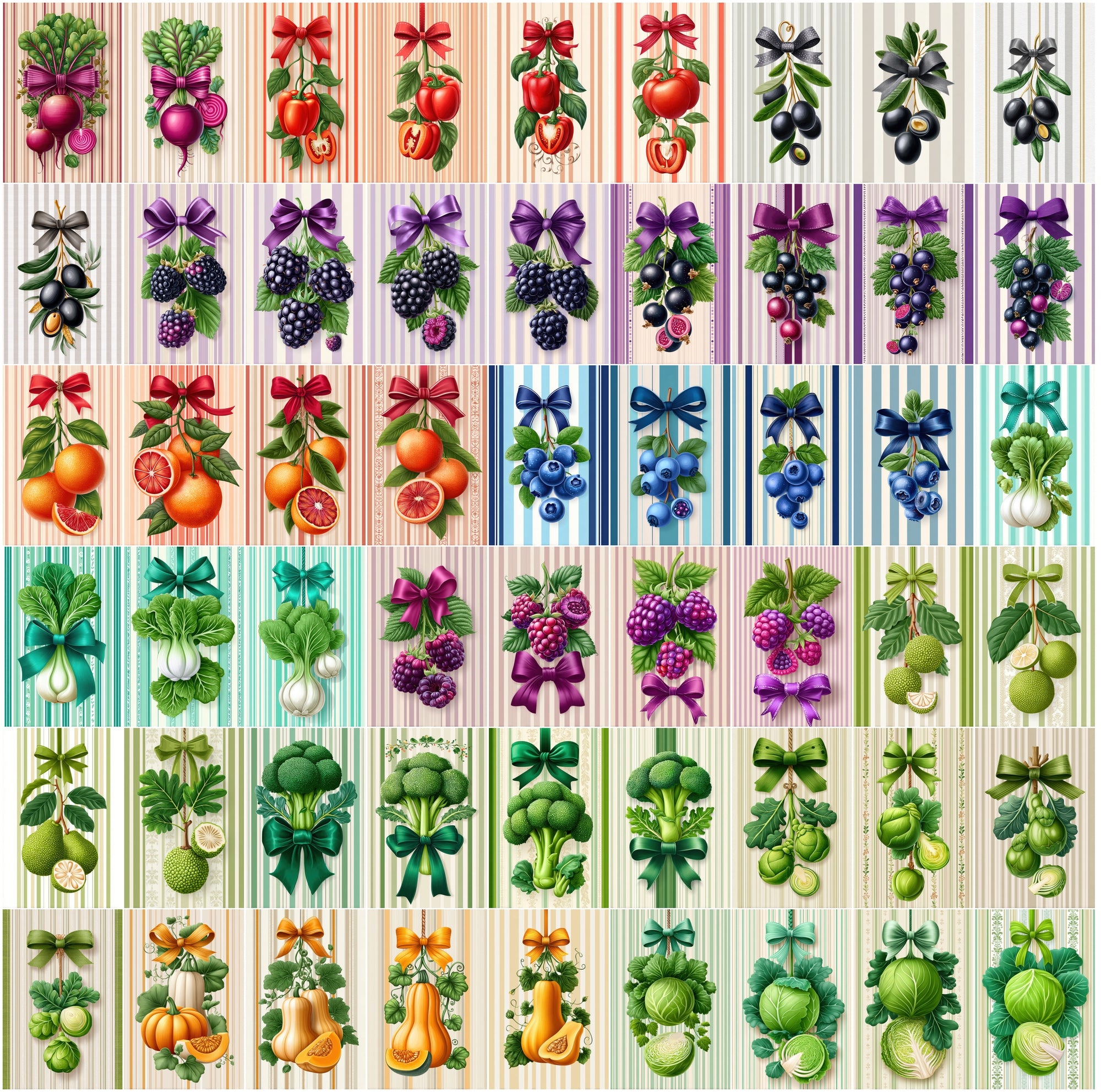 630 Fruit & Vegetable Farmhouse Illustrations, Hand Drawn Botanical JPG Clipart Bundle
