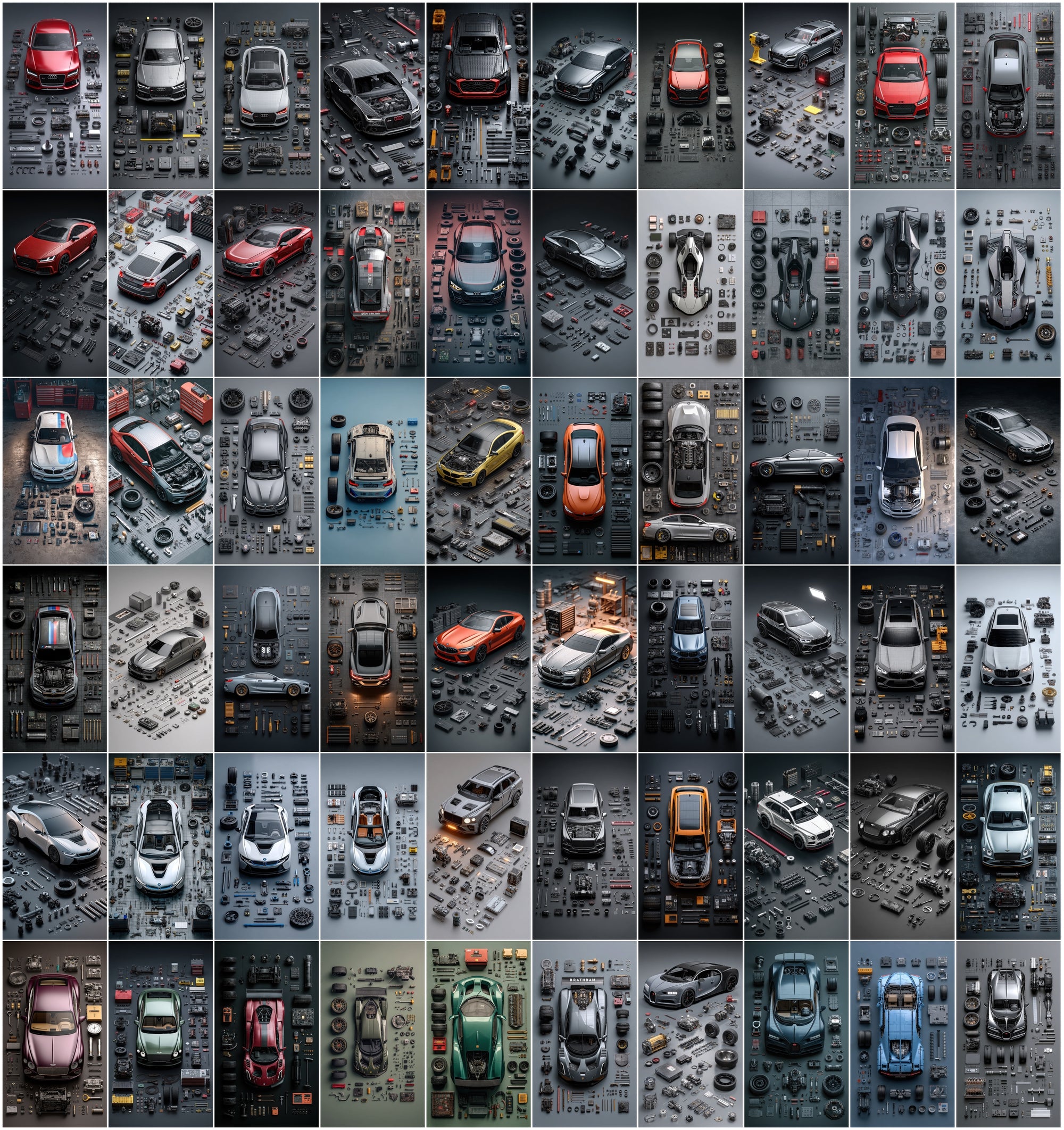 620 Disassembled Supercar Images | Automotive Parts Art
