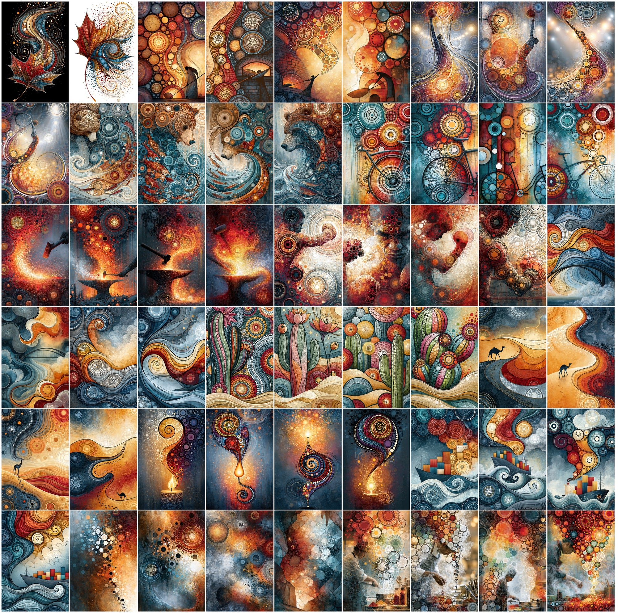 600 Dot Art Abstract Clipart Bundle, Colorful JPG Wall Art Images, Animals People Landscapes Commercial License