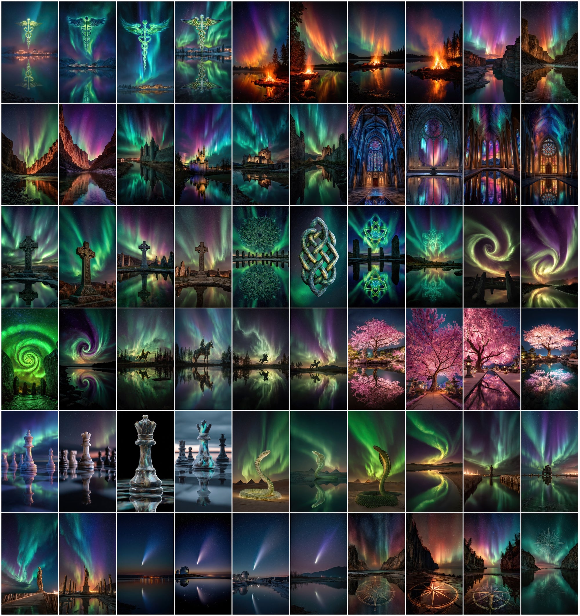 630 Aurora Borealis Celestial Images Bundle | Neon Northern Lights Galaxy Art