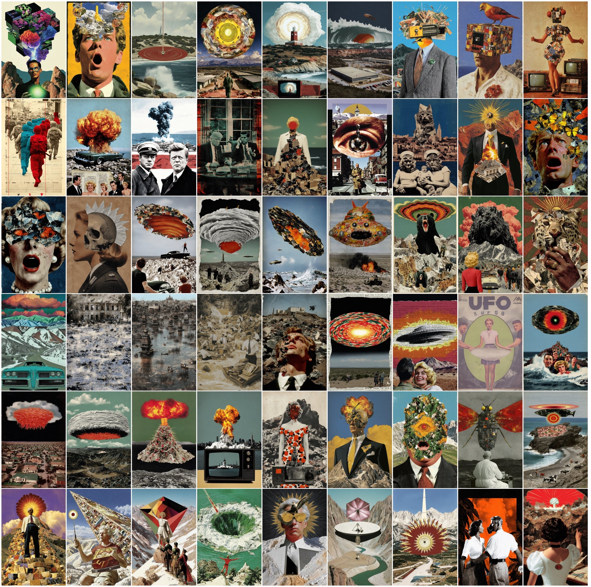 500 Strange Retro Sci-Fi Backgrounds | Bizarre Pop-Art Collage JPGs | Glitch, Conspiracy, Vaporwave, Surreal Aesthetic