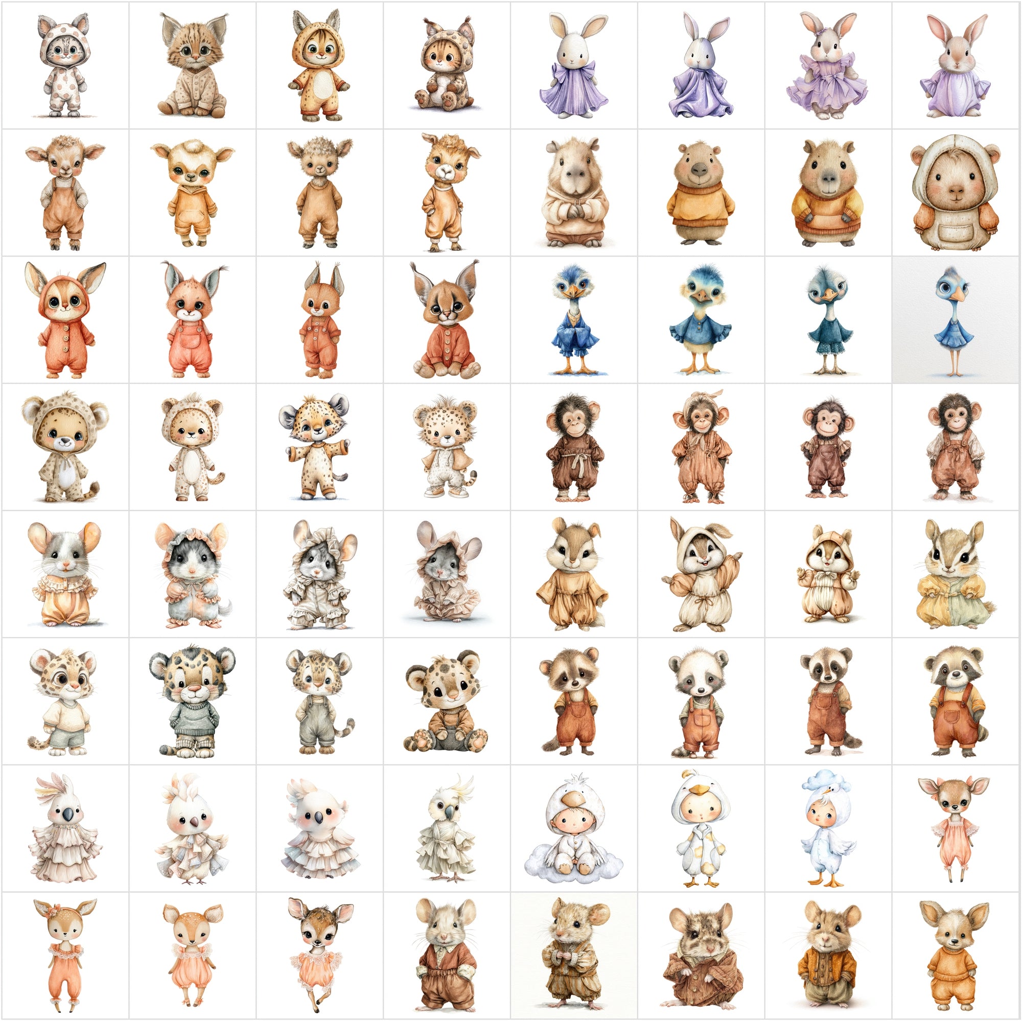 619 Baby Animal Watercolor Clipart Bundle | Cute Pastel Nursery & Baby Shower Illustrations