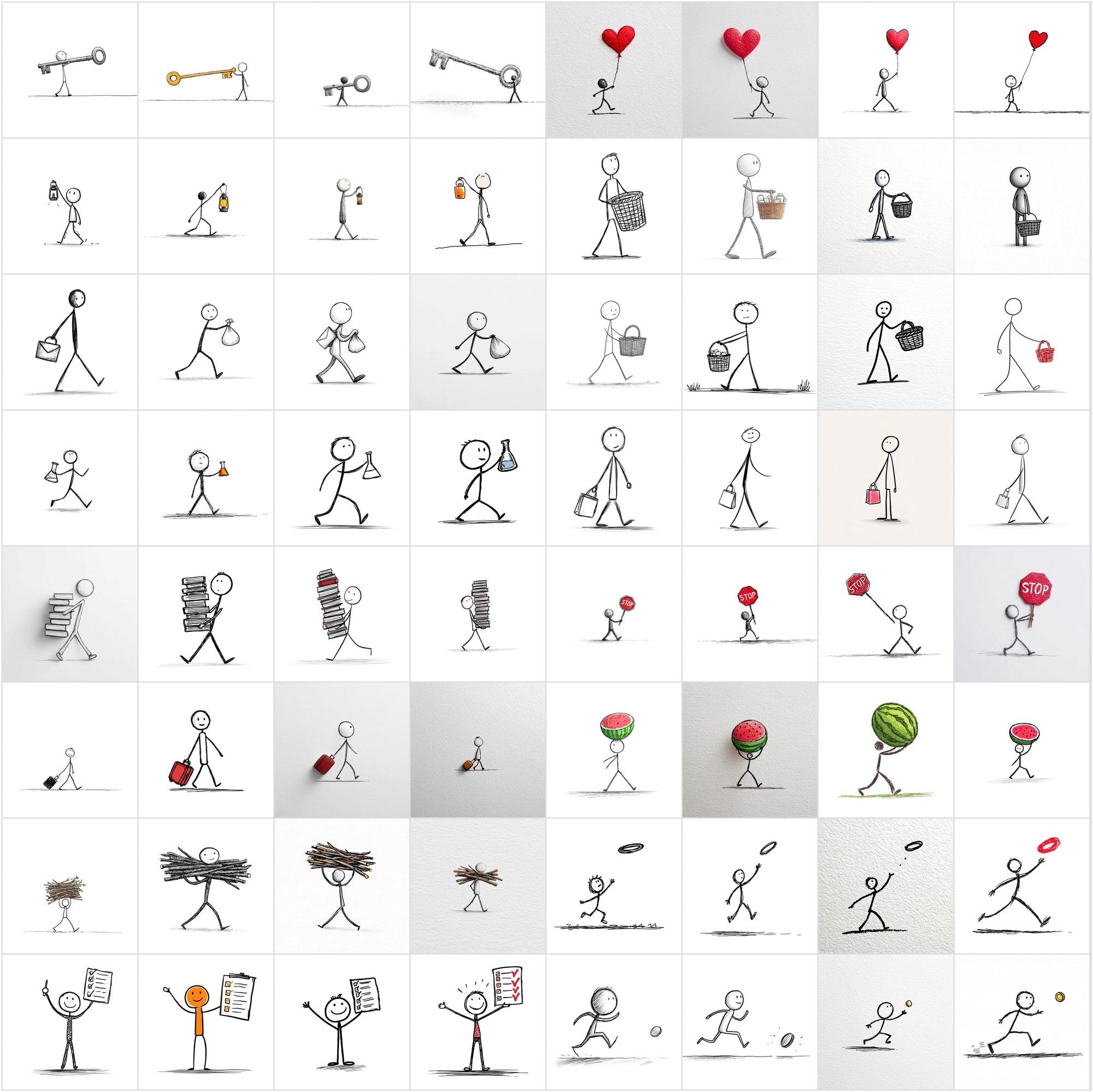 950 Stick Figure Clipart Bundle, Funny Stick Man Images, Everyday Actions, Sports, Office, School JPG Commercial Use