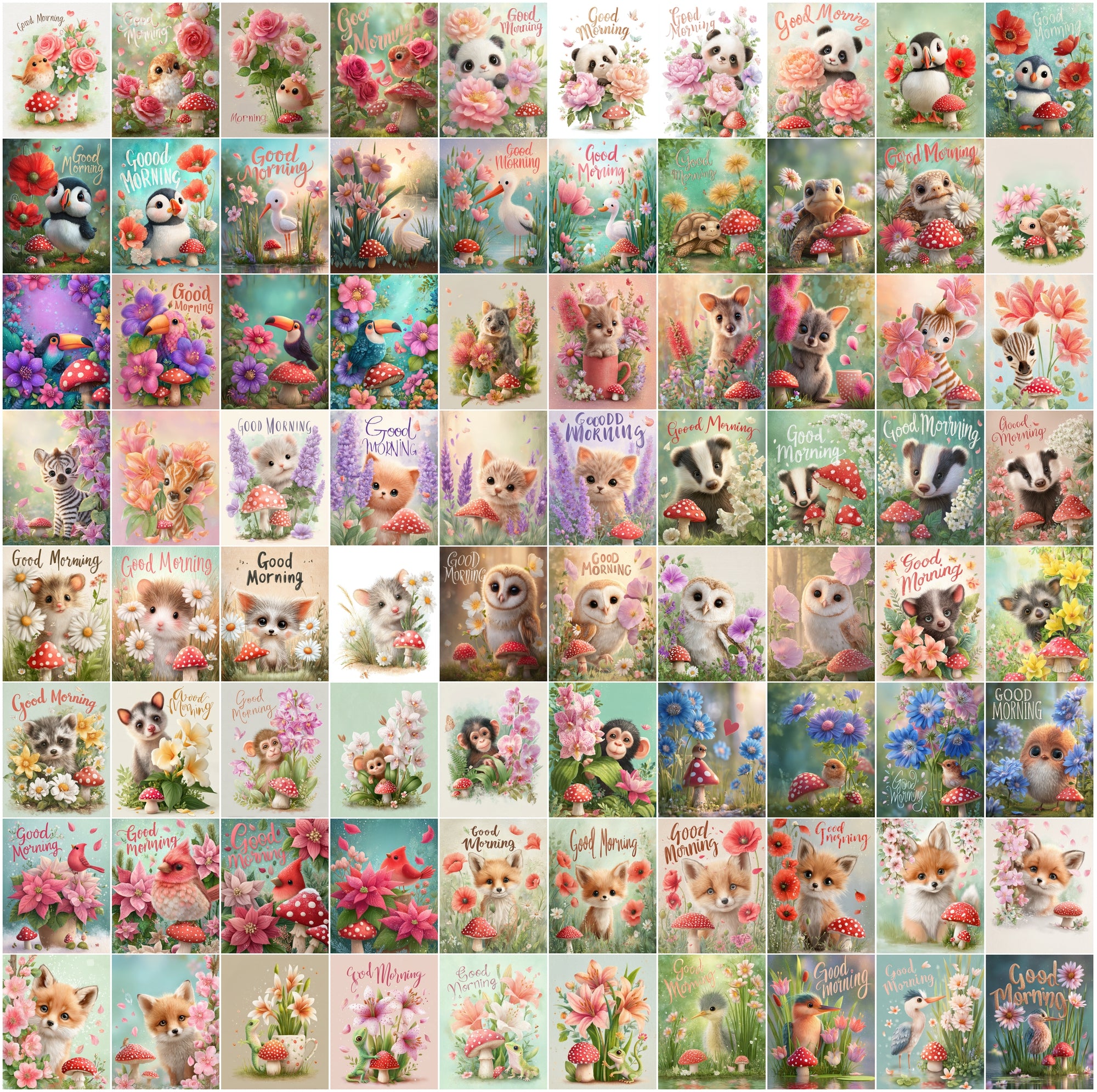 635 Whimsical Animal & Flower Images, High-Res Digital Download