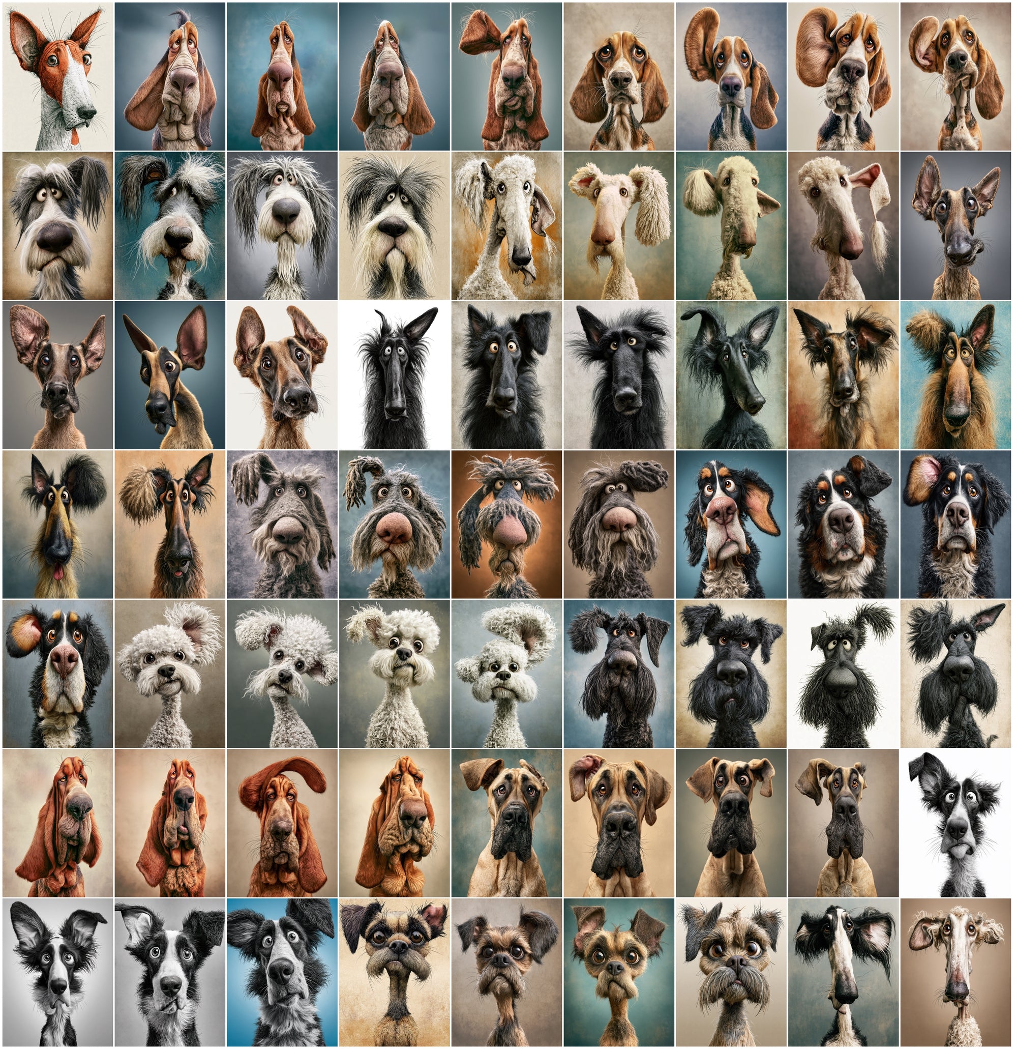620 Caricature Dogs Clipart Bundle | Funny Dog Portrait JPG Images for Commercial Use