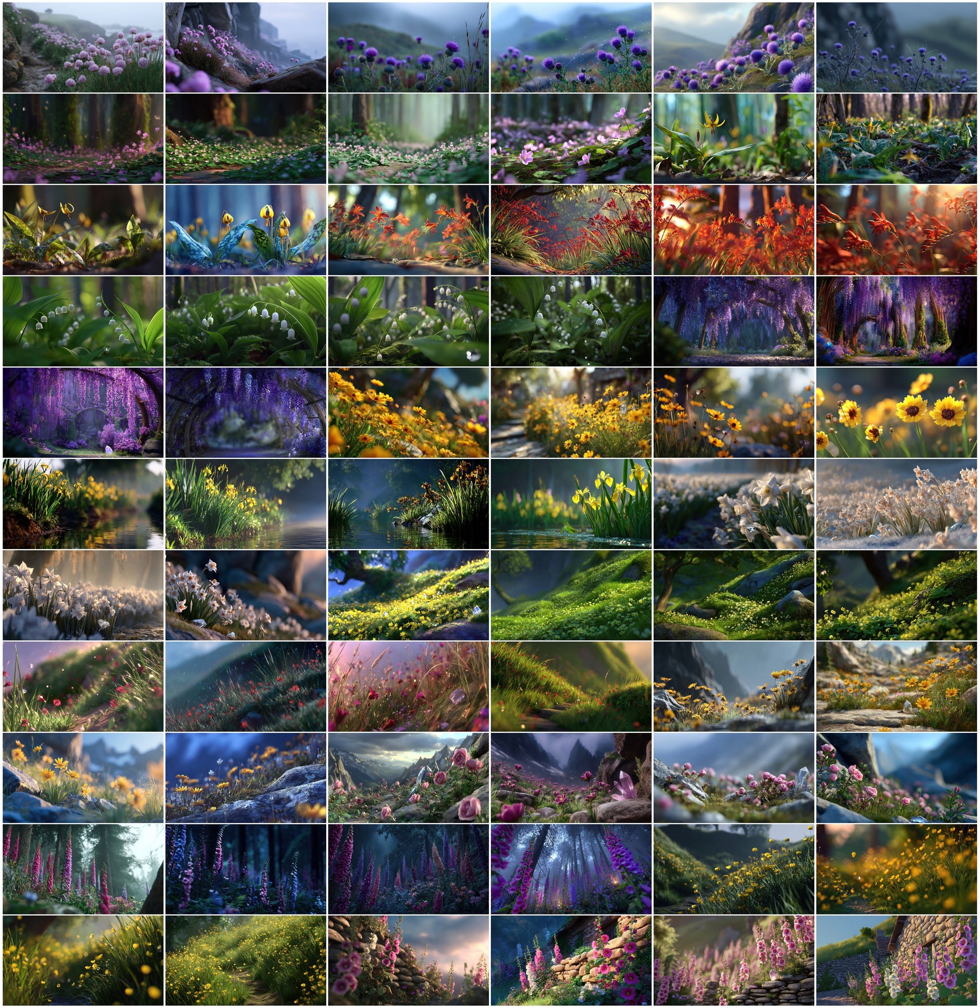 635 Enchanted Floral Landscapes JPG Bundle, Cinematic Wildflower Fields