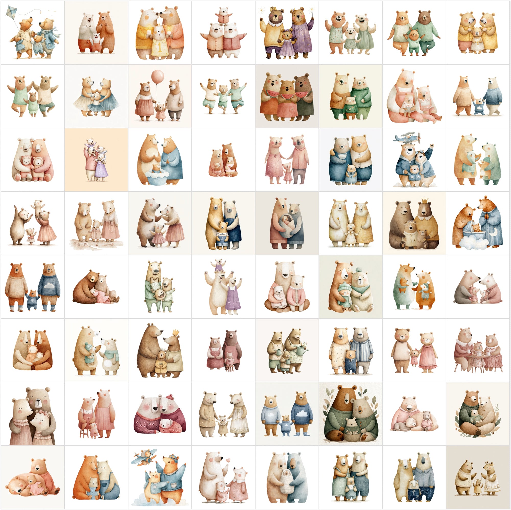 635 Scandinavian Bear Family Watercolor Illustrations | Nursery Wall Art Clipart | Whimsical Storybook Bears