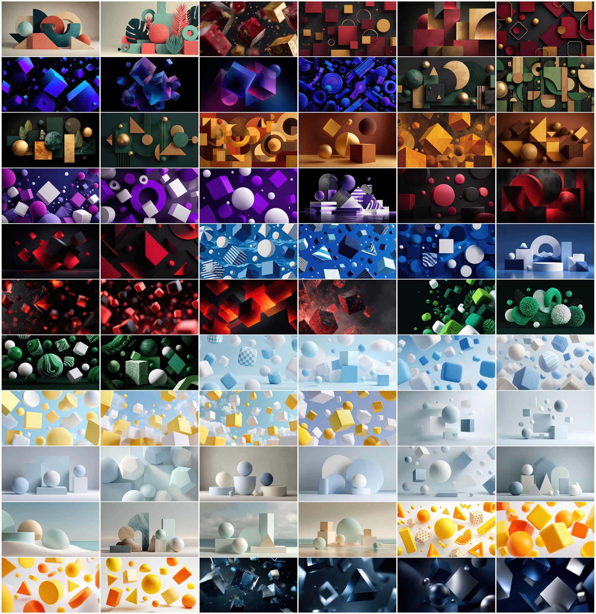 610 Colorful 3D Abstract Backgrounds Bundle | Floating Geometric Shapes