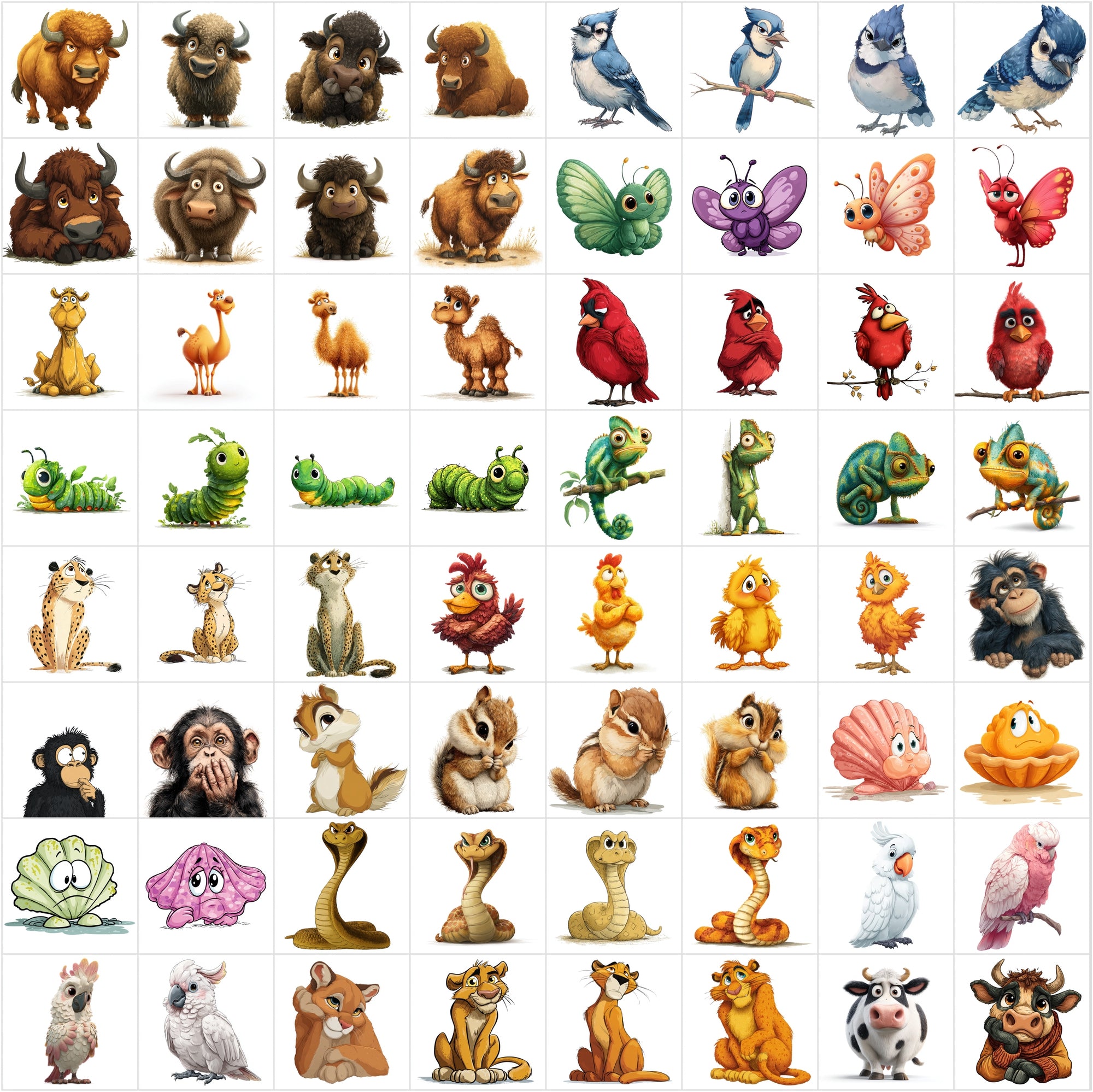 644 Shy Animal Cartoon Illustrations | White Background