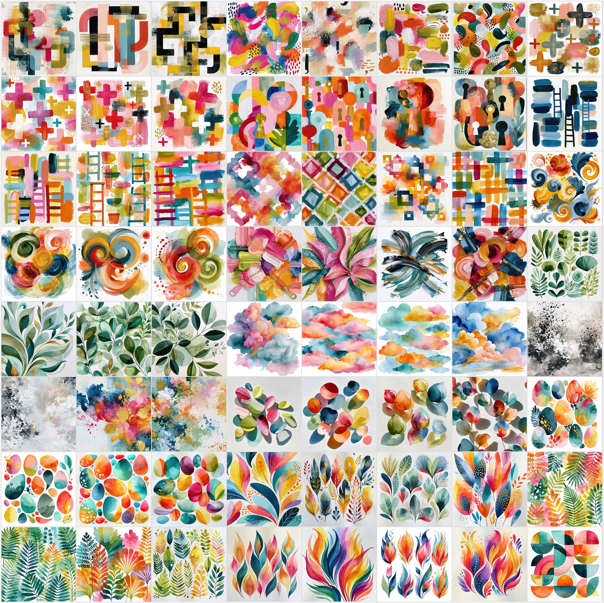 620 Watercolor Graphic Elements Clipart Bundle | Abstract Ink Brushstrokes, Splatters & Washes