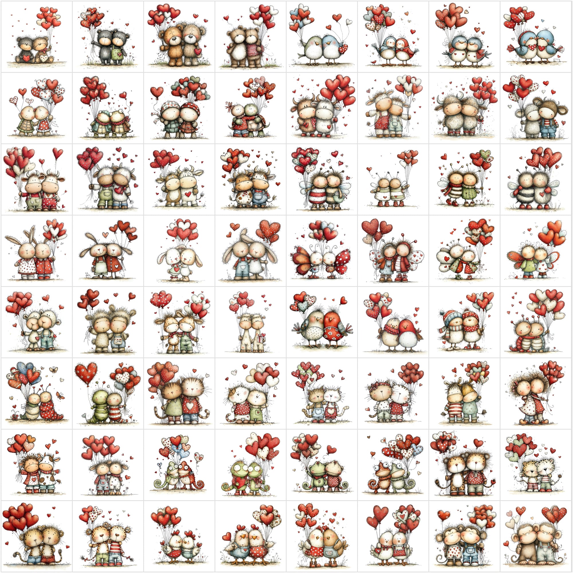 630 Animals Hugging Clipart Bundle | Valentine Cute Watercolor Style