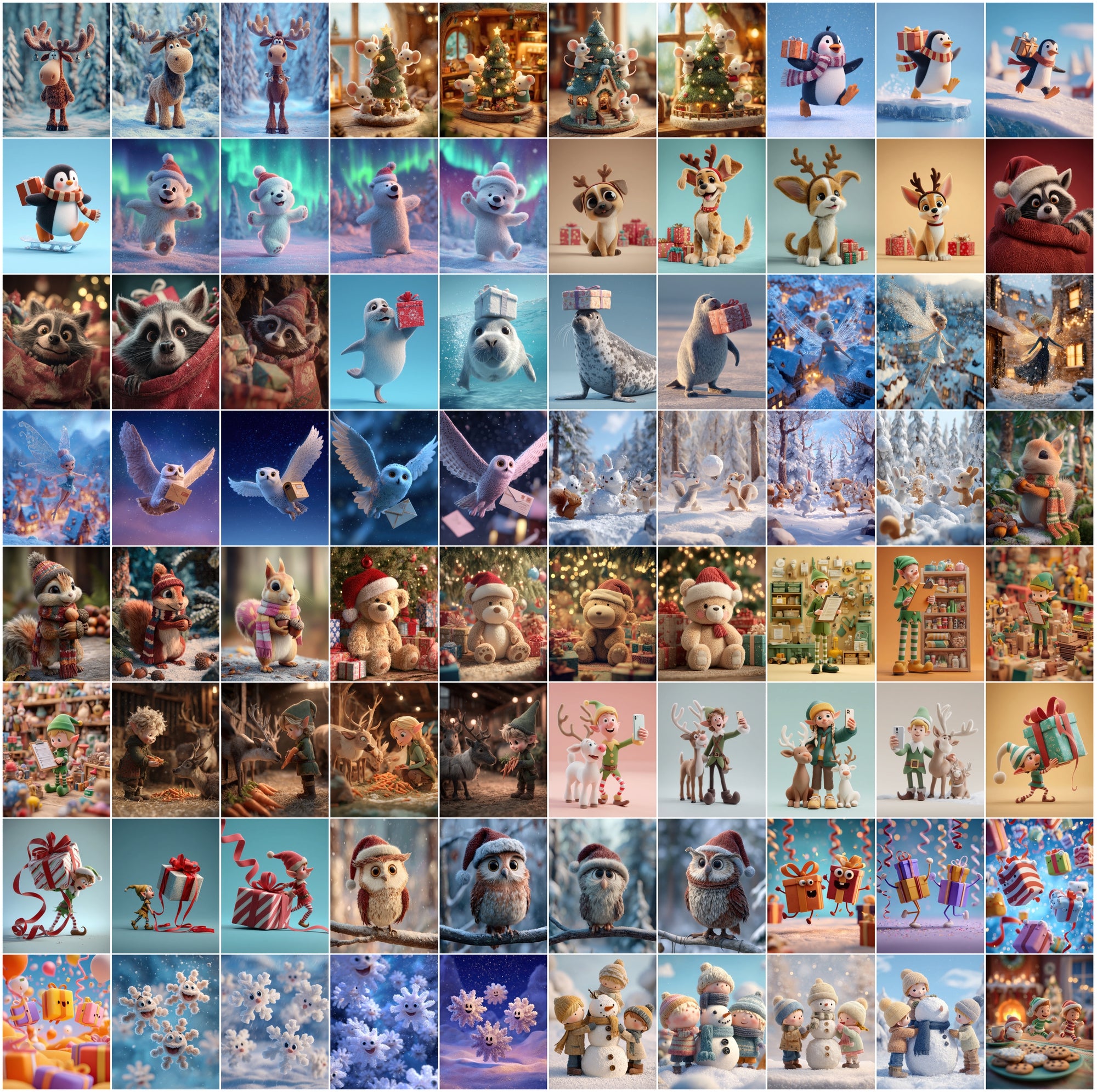 630 Christmas Images Bundle – 3D Cartoon Holiday Graphics, Commercial Use JPGs, Festive Winter Clipart Set