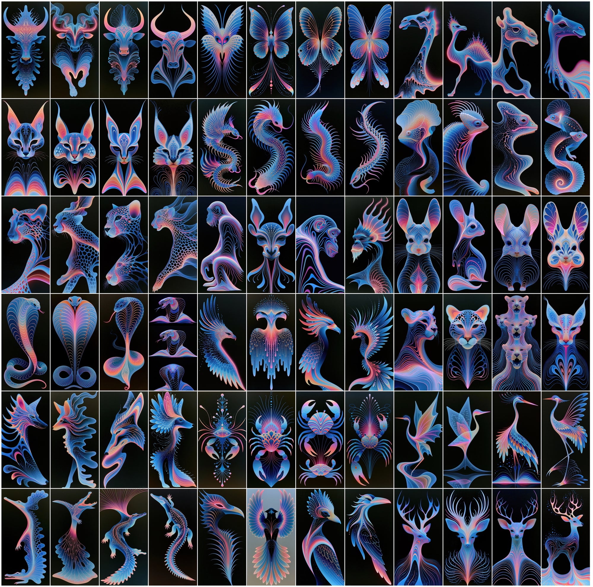 620 Liquid Chrome Animals Bundle | Neon Magenta Macro Art