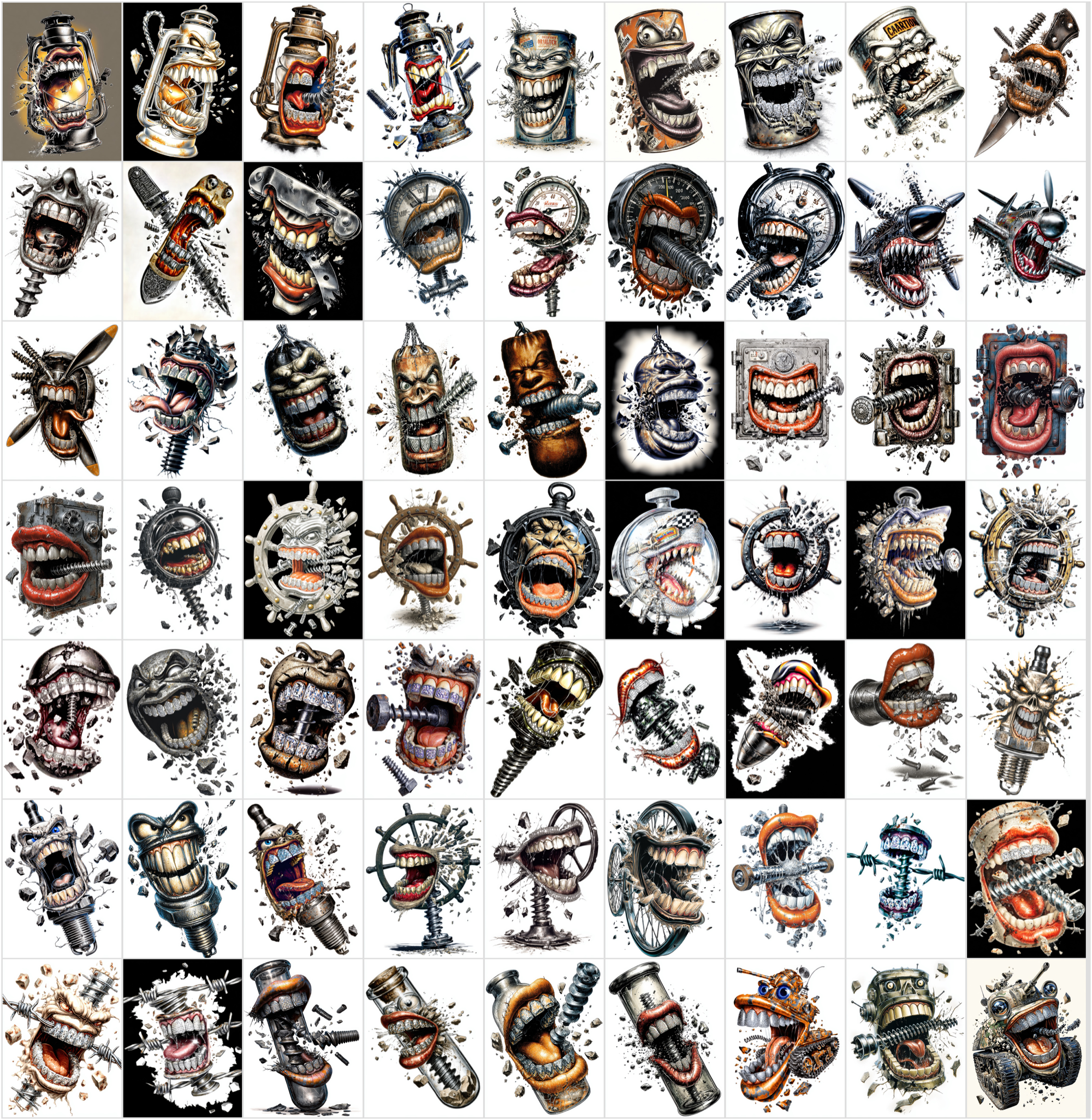 630 Airbrush T-Shirt Designs Bundle – 90s Style Graphic Pack, High Resolution JPG, Streetwear Art